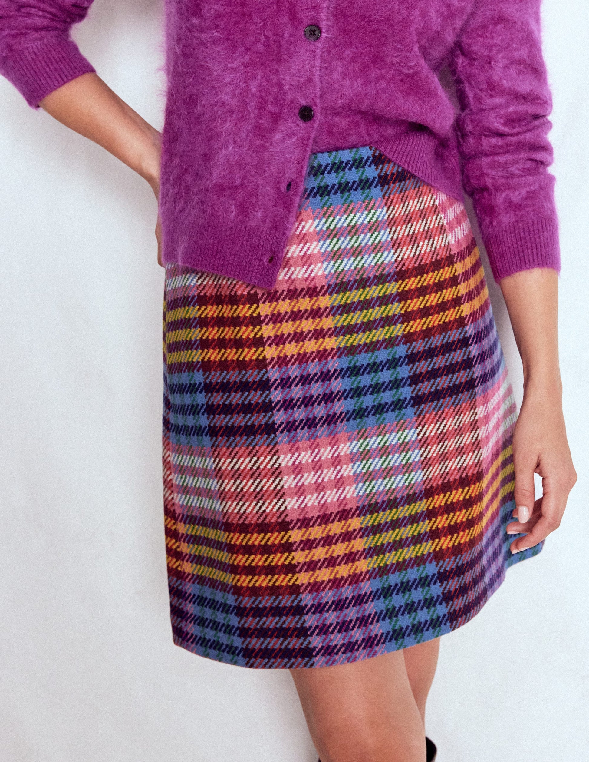 Wool A Line Mini Skirt-Rainbow Blanket MultiGingham-5