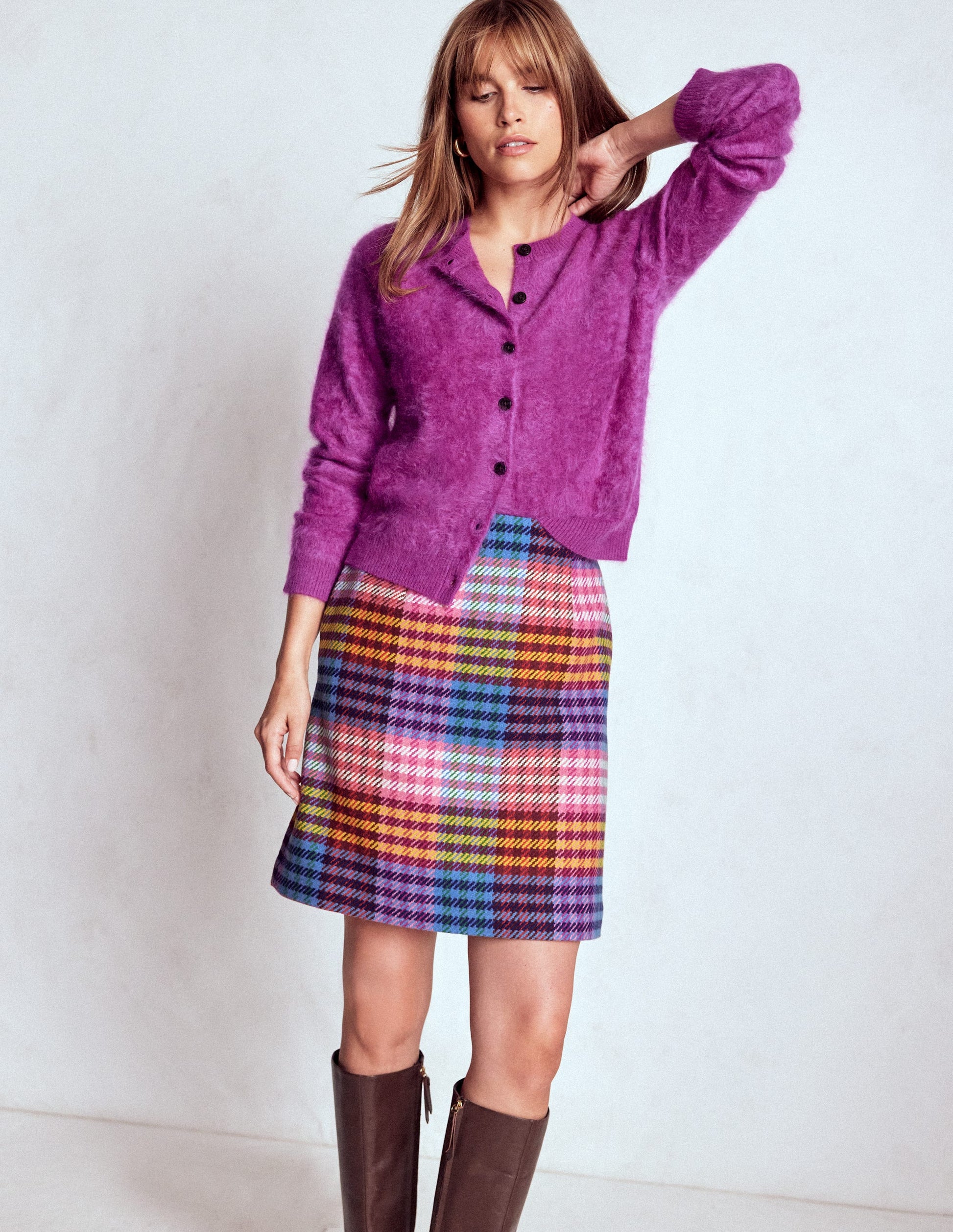 Wool A Line Mini Skirt-Rainbow Blanket MultiGingham-6