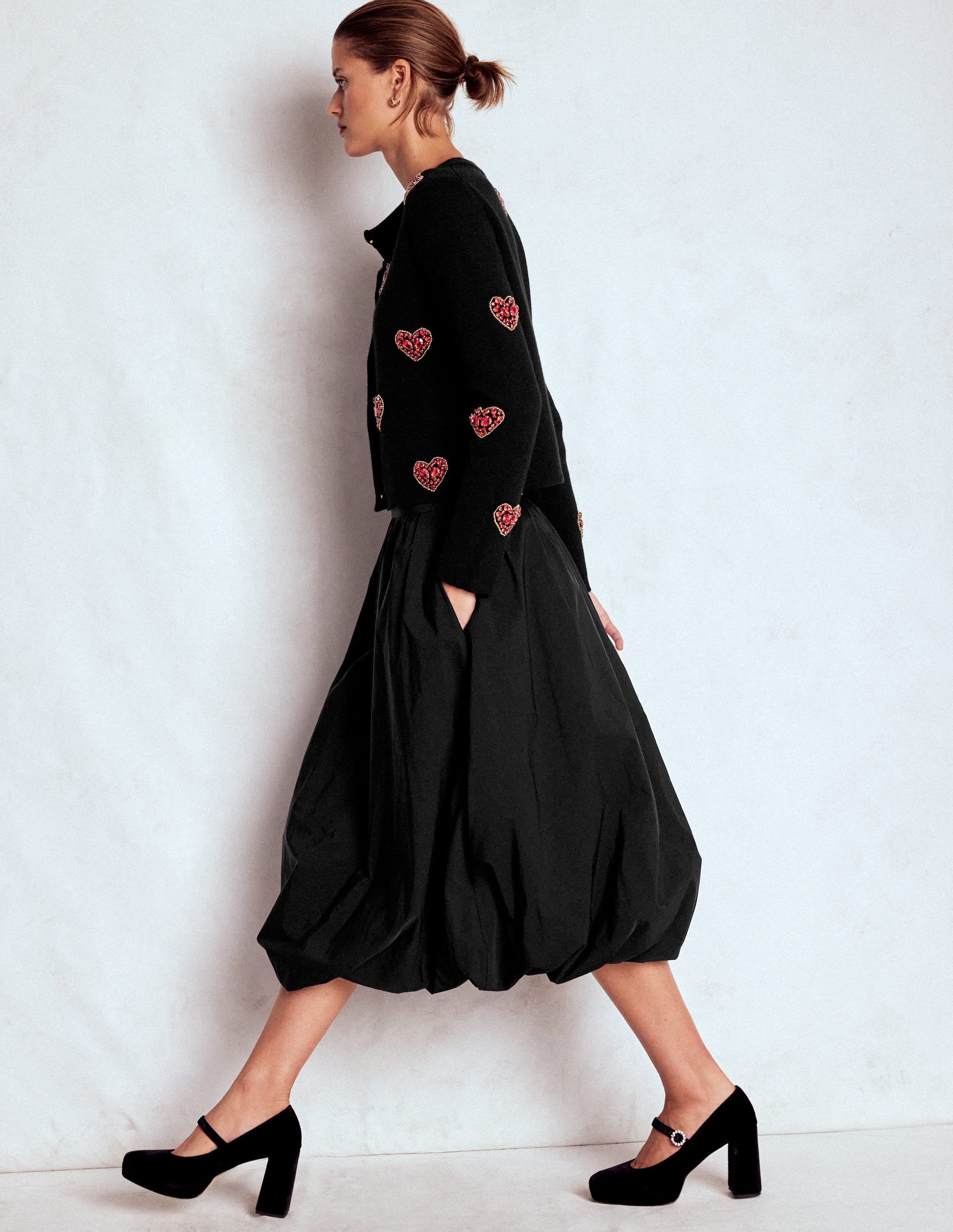 Bubble Hem Midi Skirt-Black - Image 1