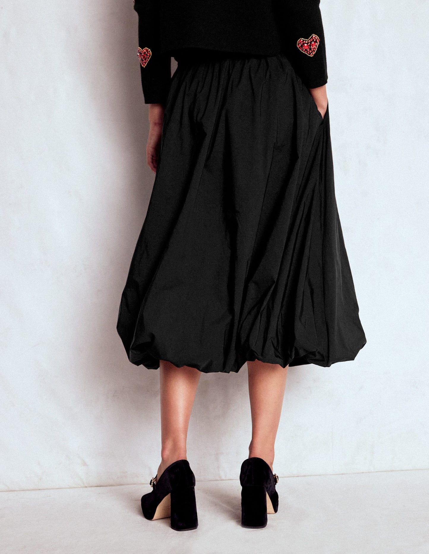 Bubble Hem Midi Skirt-Black