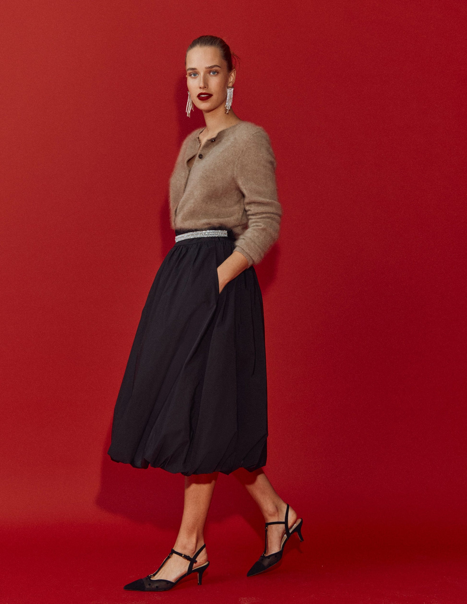 Bubble Hem Midi Skirt-Black-6