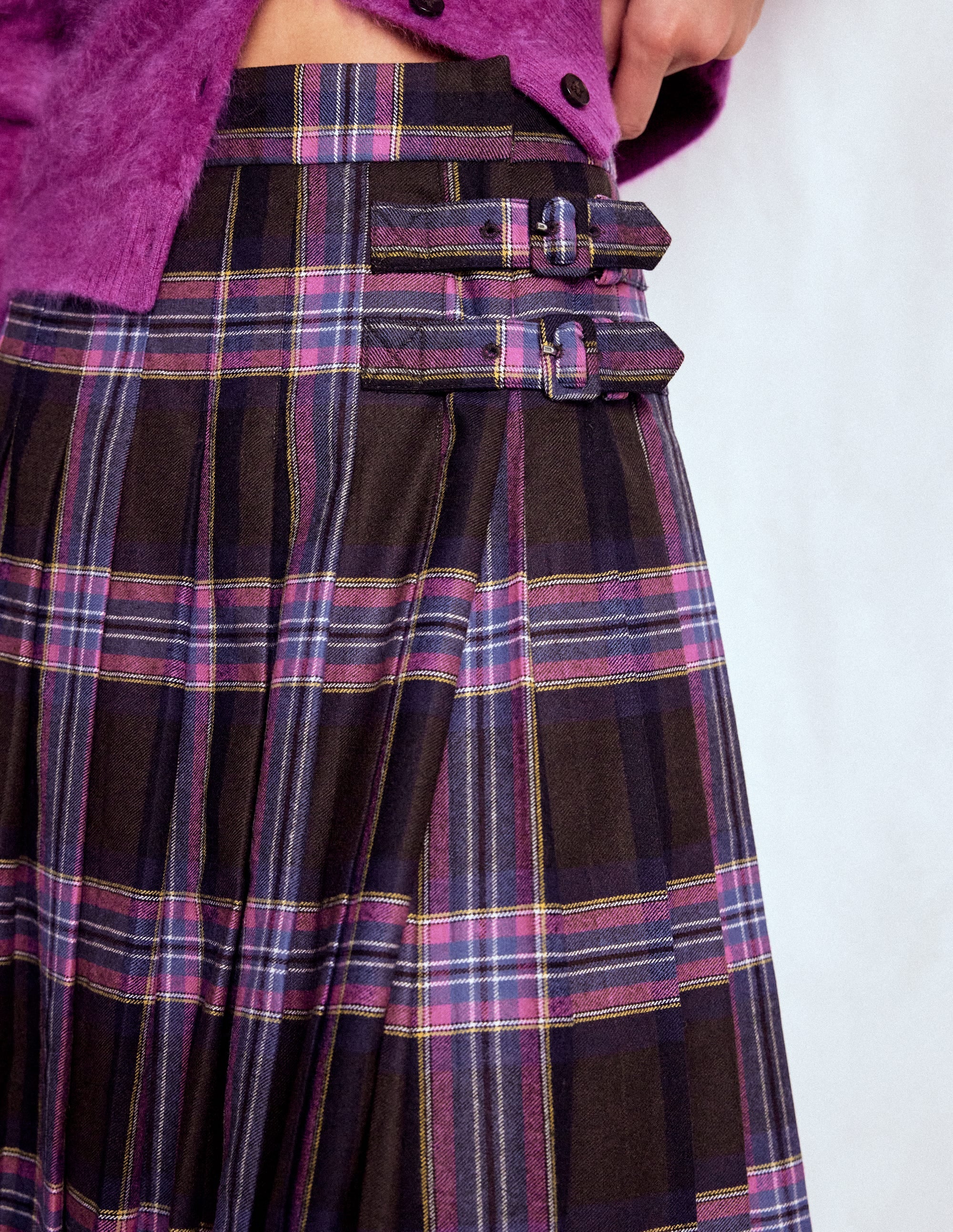 Josephine Wool Kilt Skirt-Brown, Teal & Pink Check - Image 2