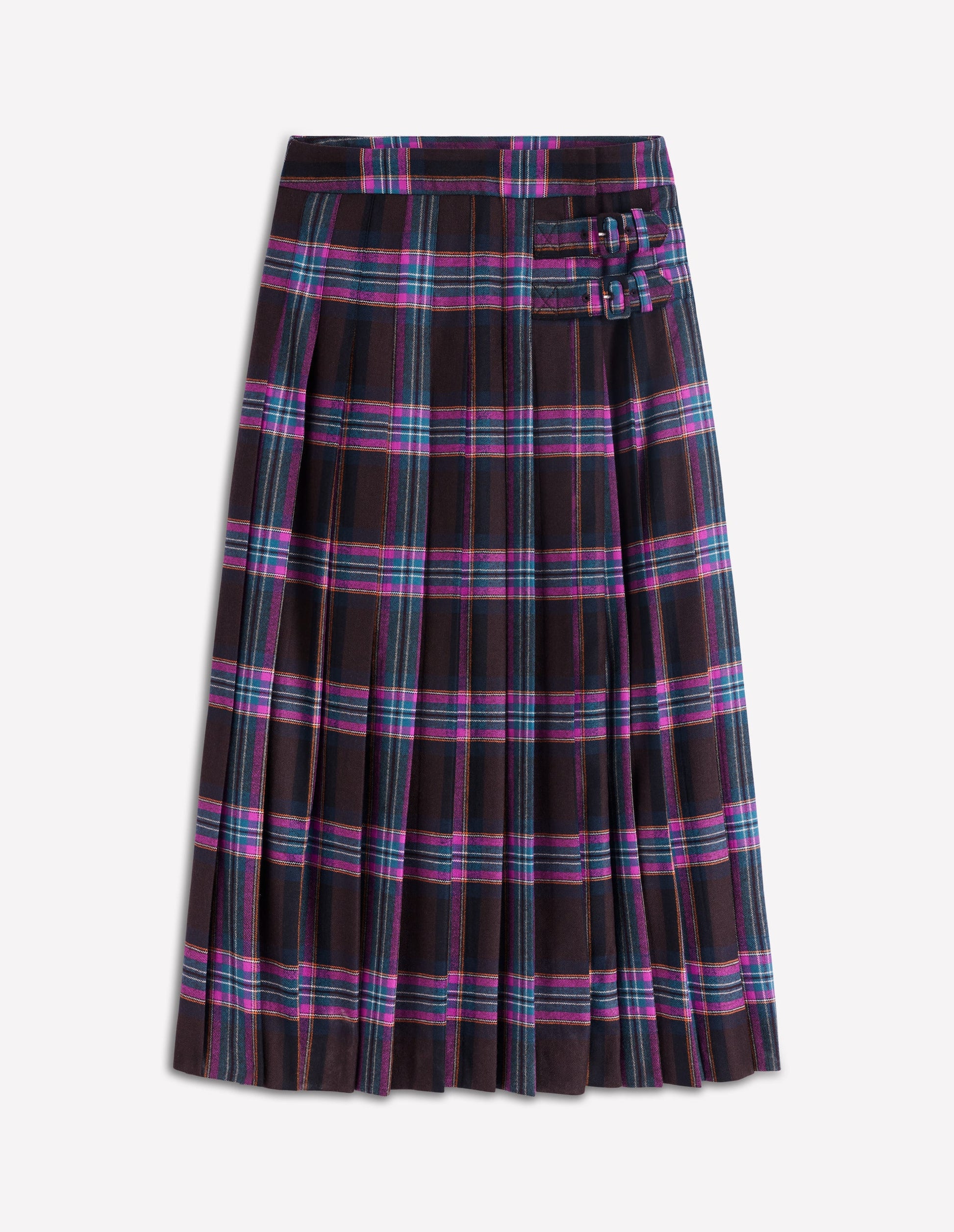 Josephine Wool Kilt Skirt-Brown, Teal & Pink Check-5