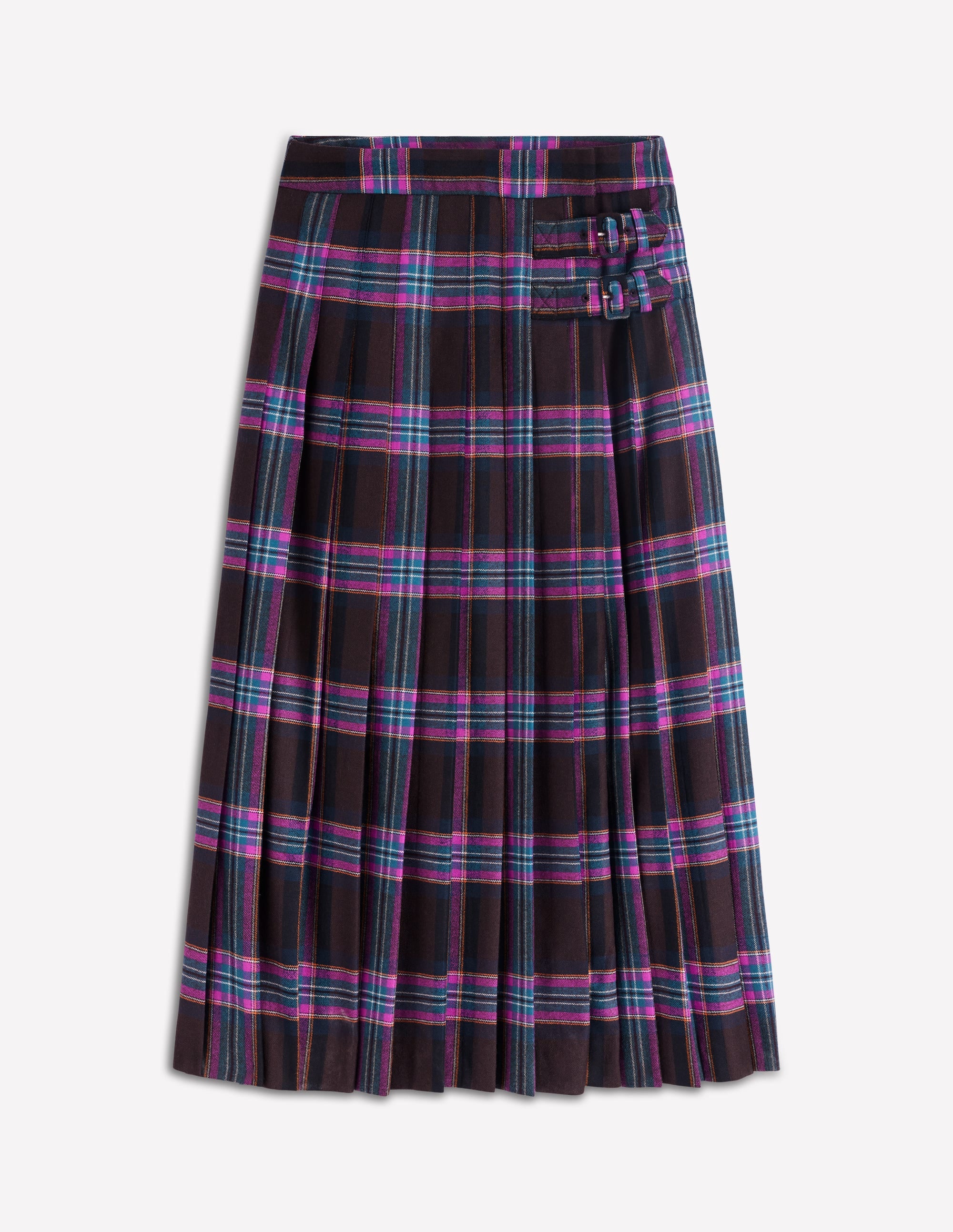 Josephine Wool Kilt Skirt-Brown, Teal & Pink Check - Image 5