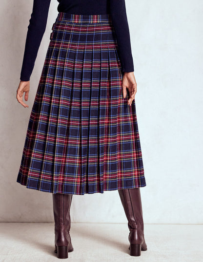Josephine Wool Kilt Skirt-Navy, Green and Red Check-4