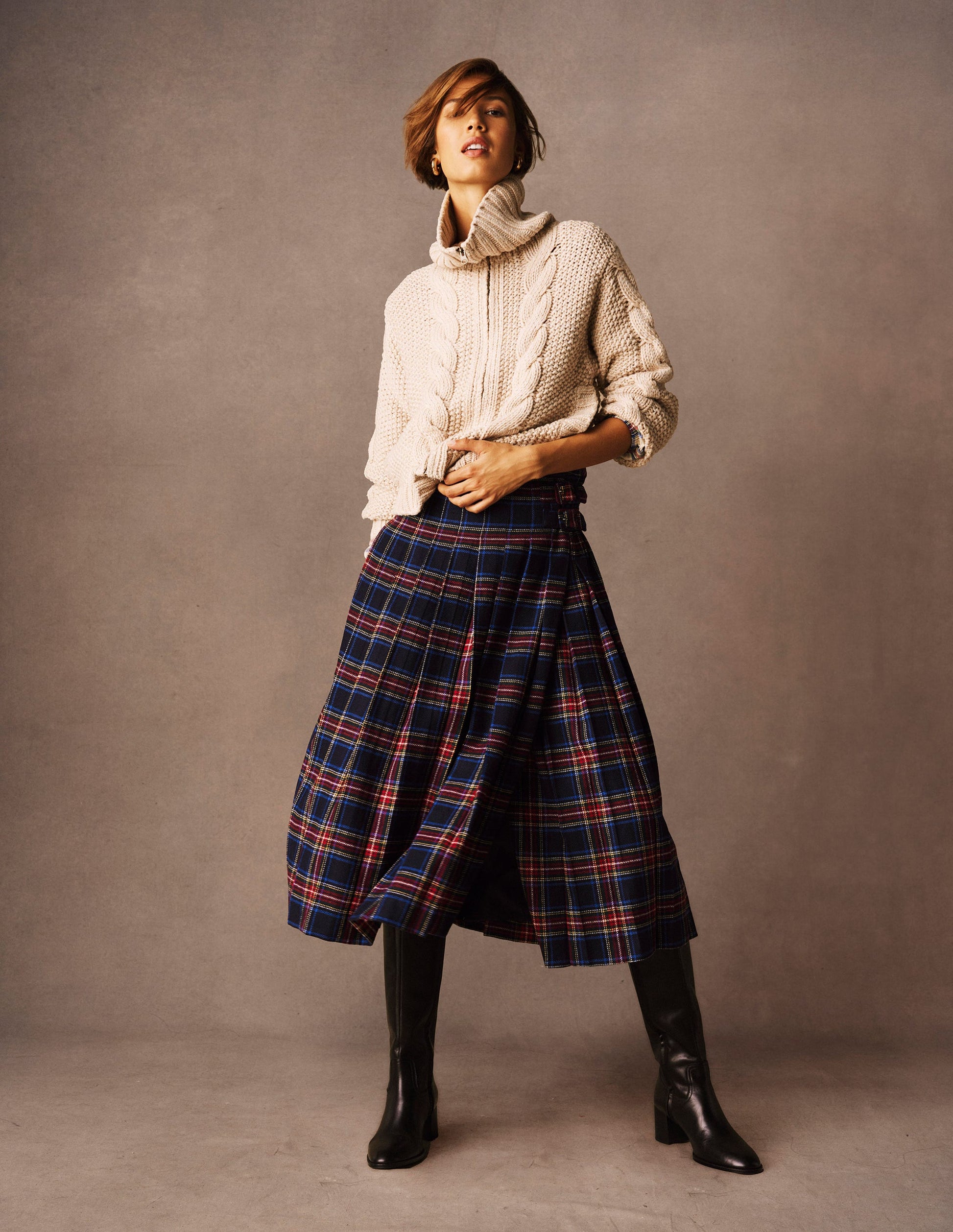Josephine Wool Kilt Skirt-Navy, Green and Red Check Boden UK