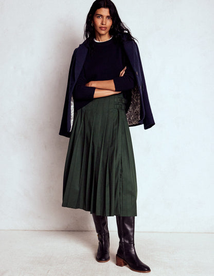 Josephine Kilt Midi Skirt-Hunter Green-1