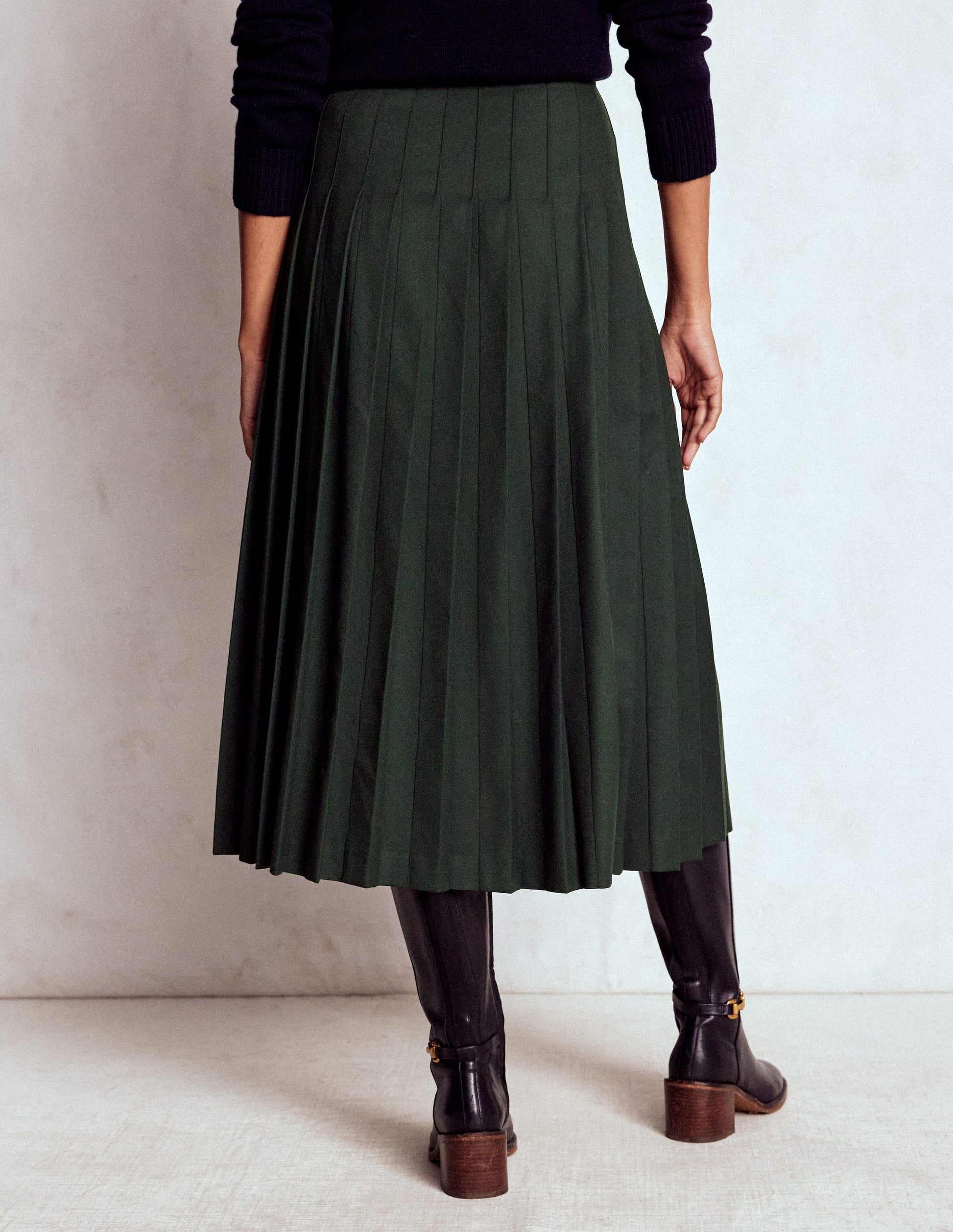 Josephine Kilt Midi Skirt-Hunter Green-3