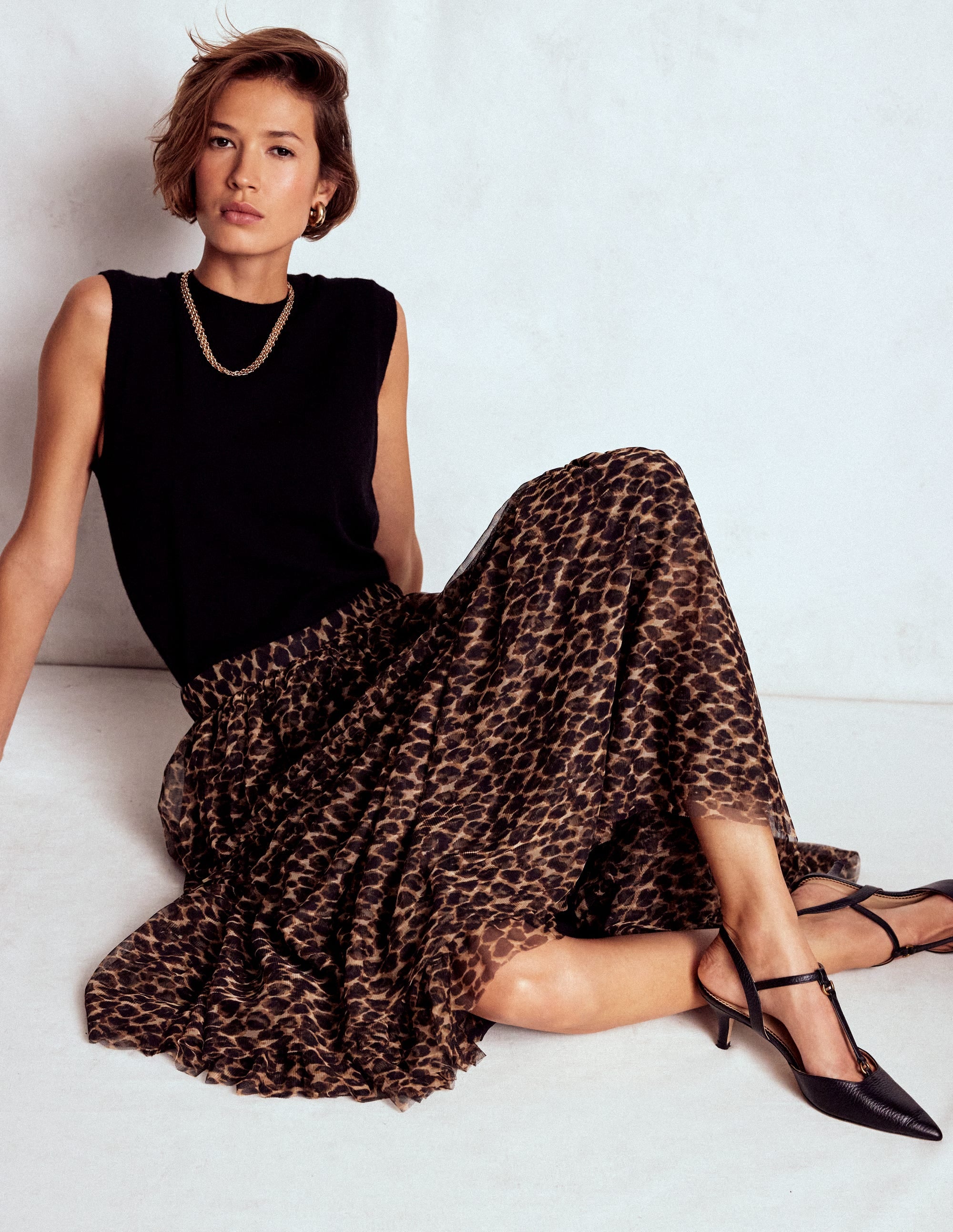 Anna Tulle Midi Skirt-Leopard - Image 1