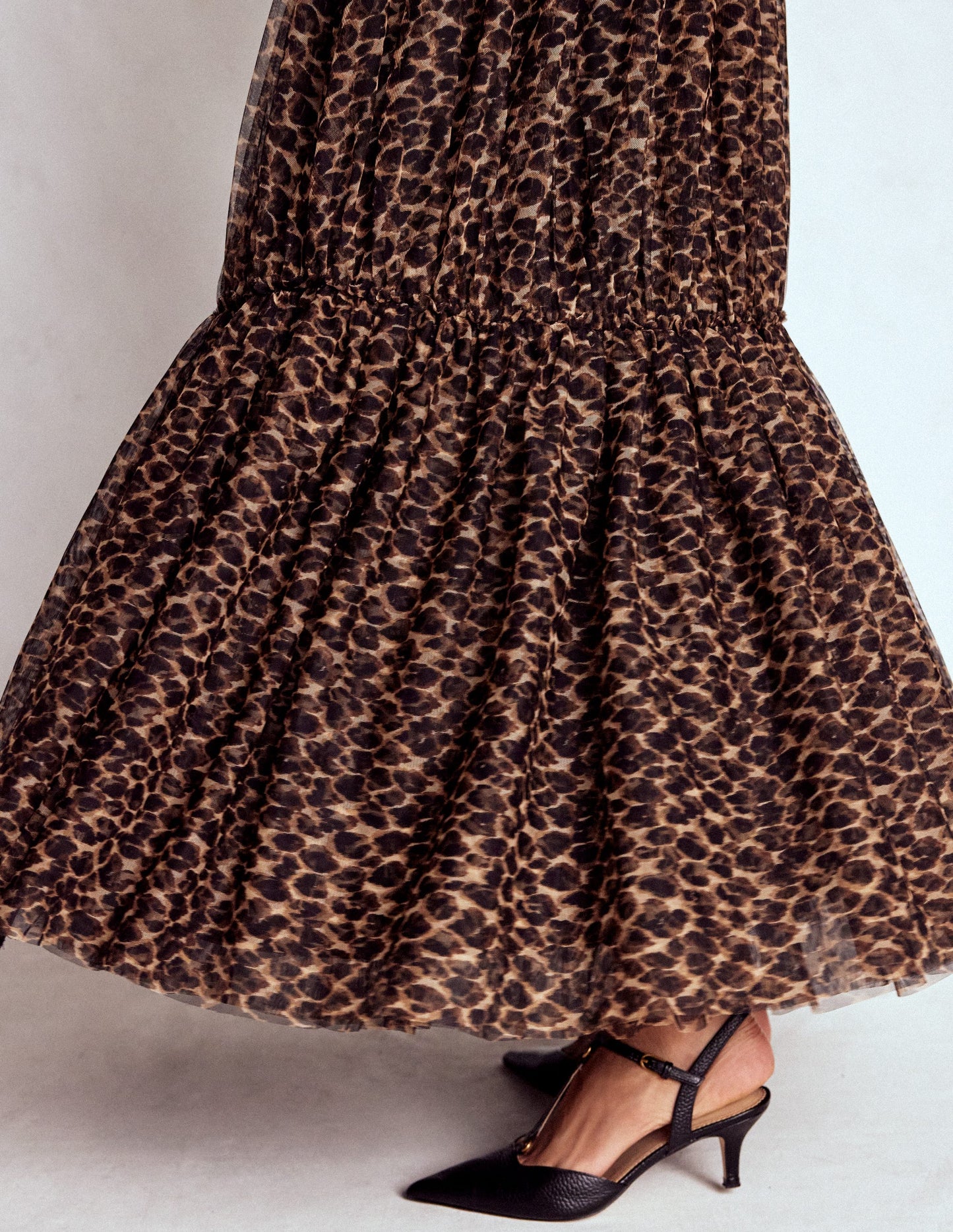 Anna Tulle Midi Skirt-Leopard