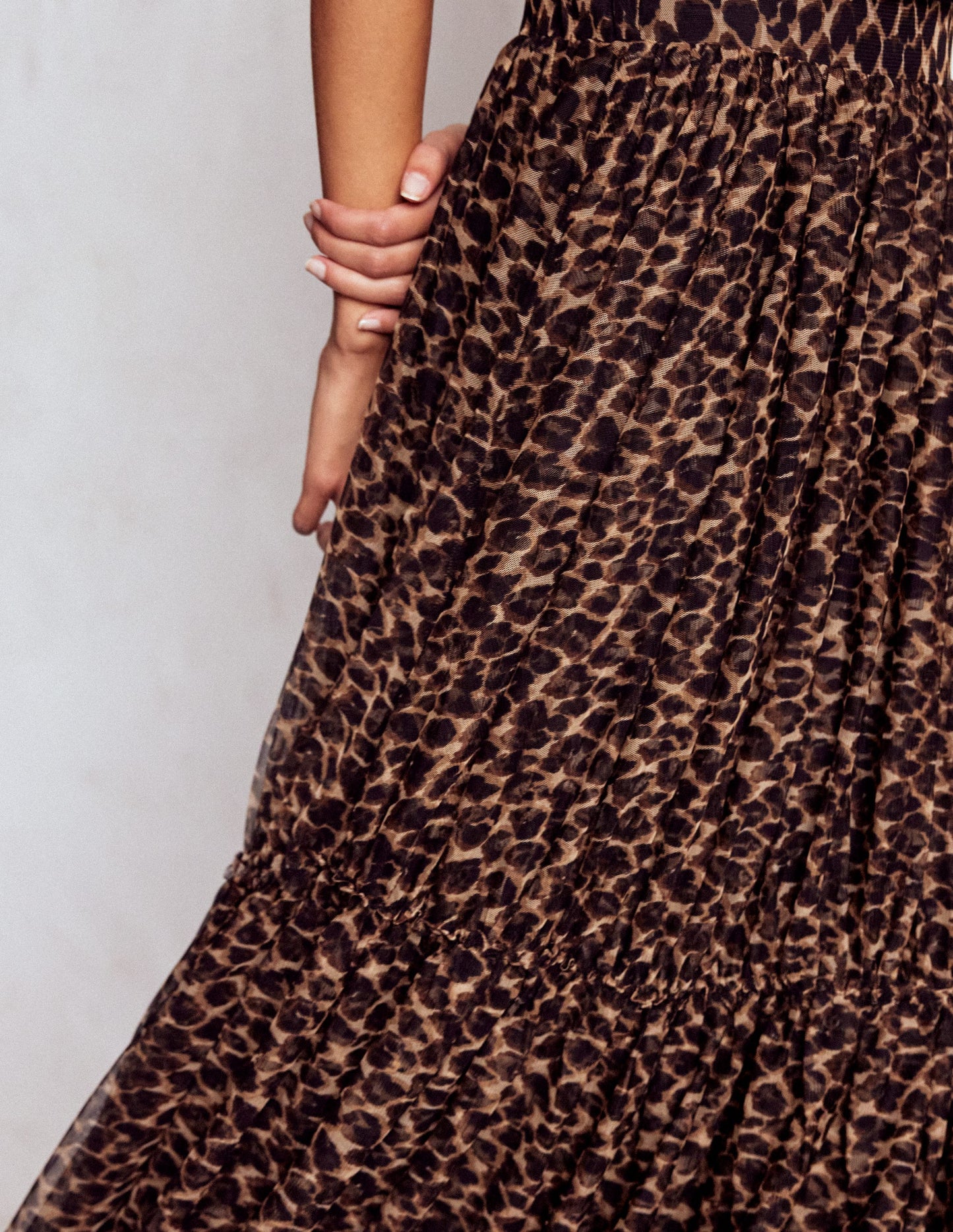 Anna Tulle Midi Skirt-Leopard