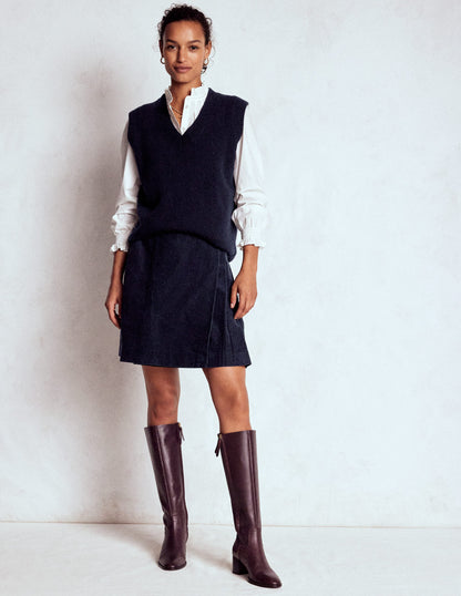Helen Cord Kilt Skirt-Navy-1