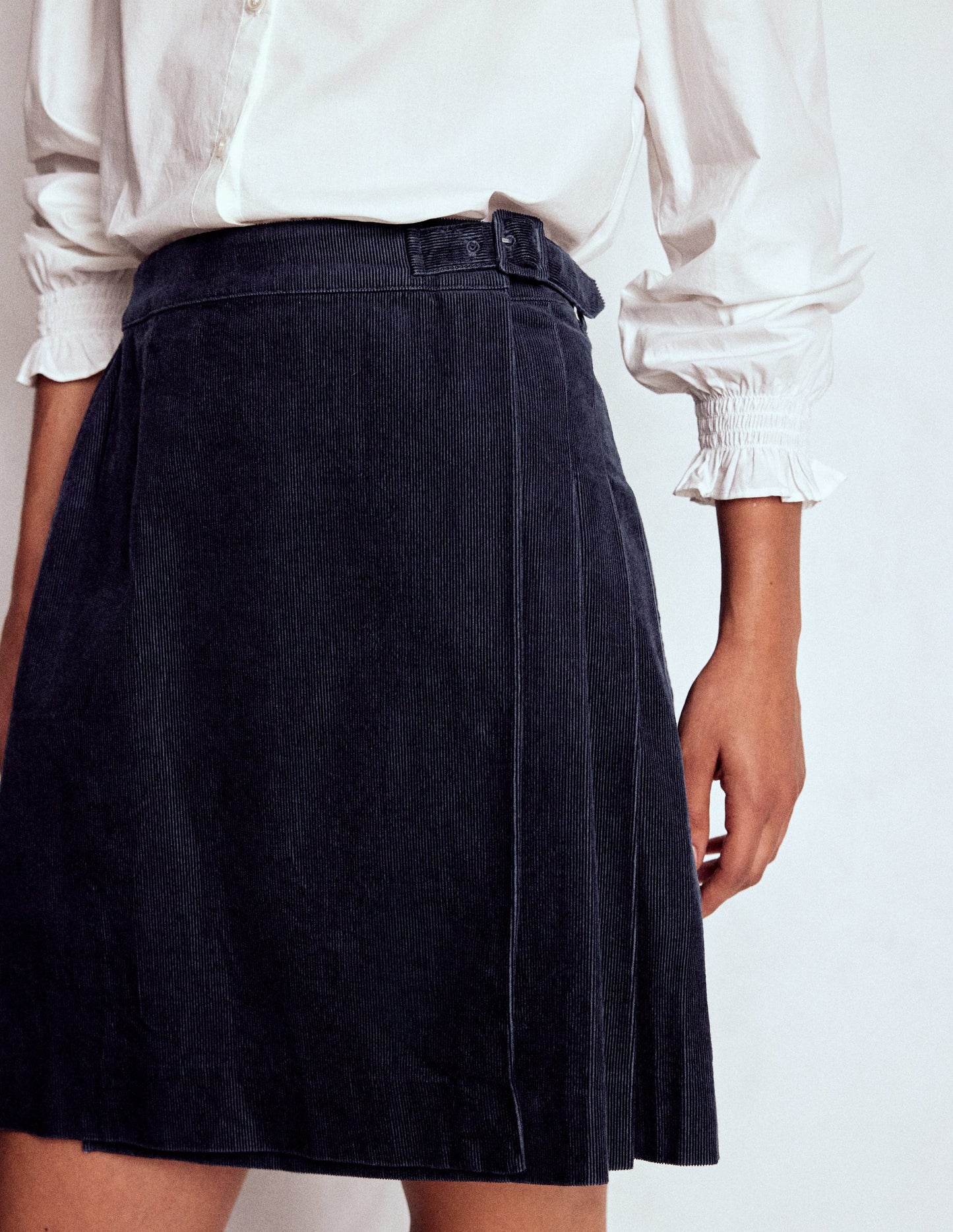 Helen Cord Kilt Skirt-Navy