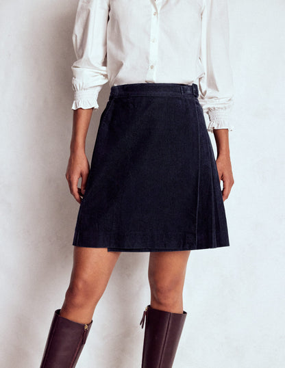 Helen Cord Kilt Skirt-Navy-3