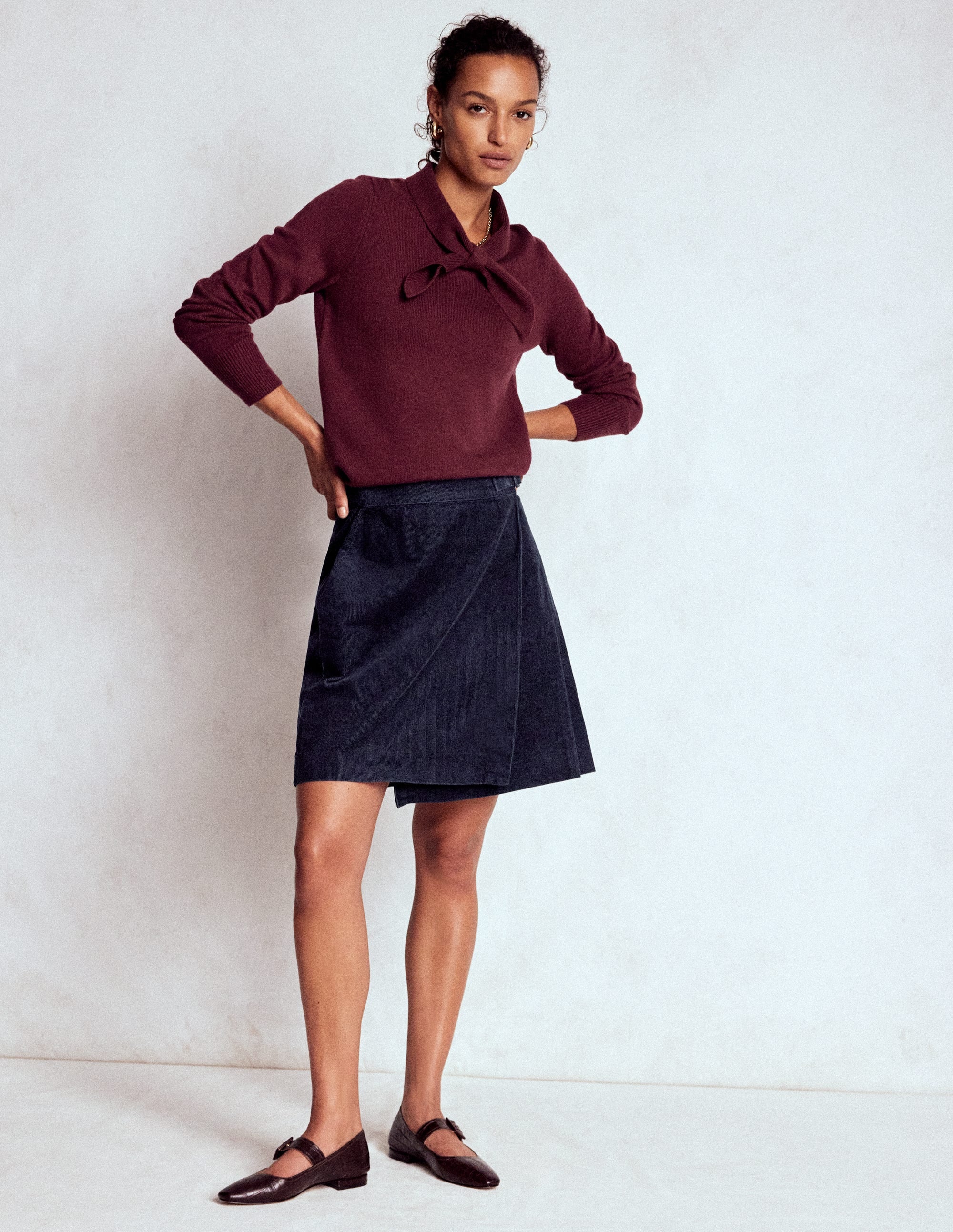 Helen Cord Kilt Skirt-Navy - Image 4