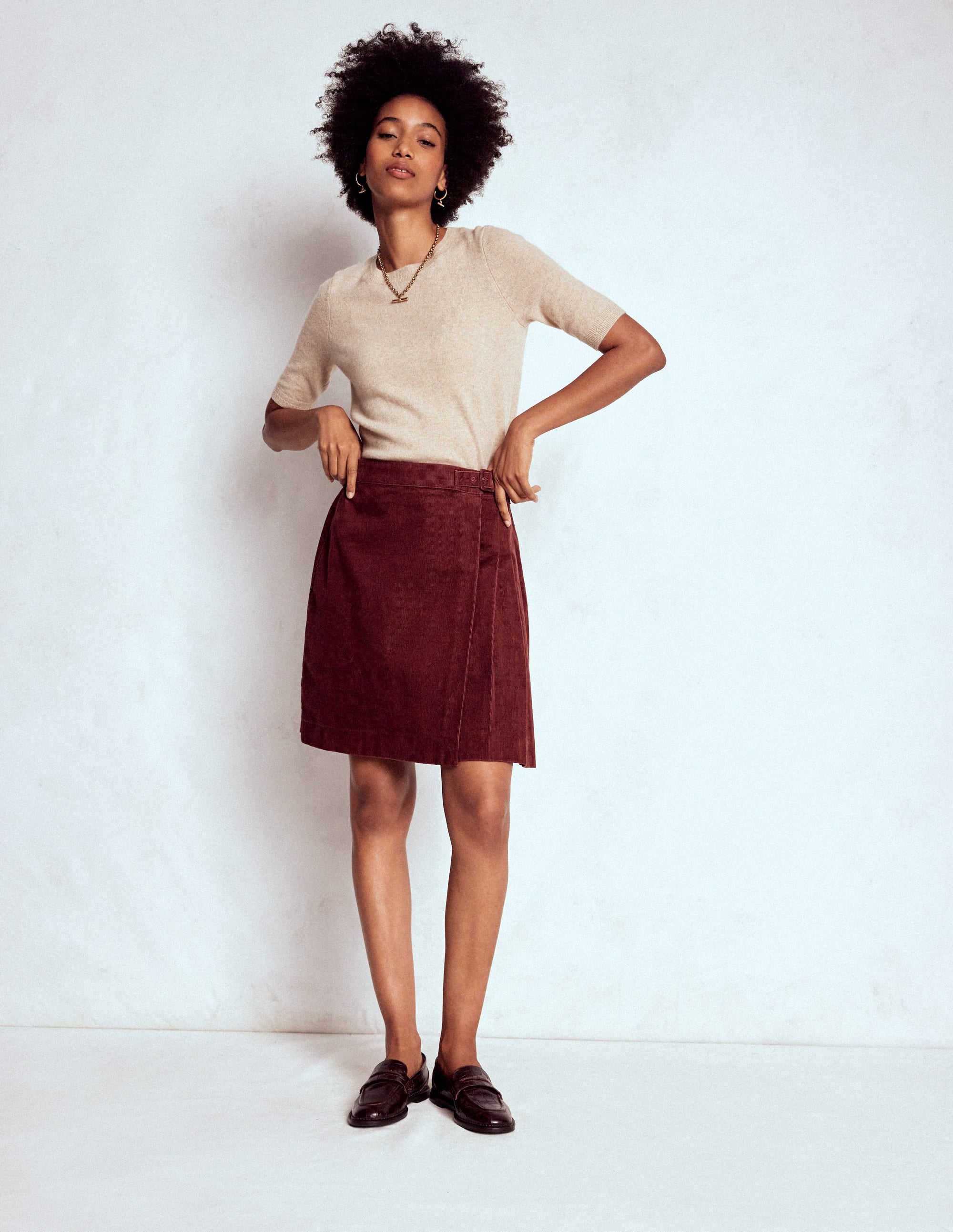 Helen Cord Kilt Skirt-Chestnut - Image 5