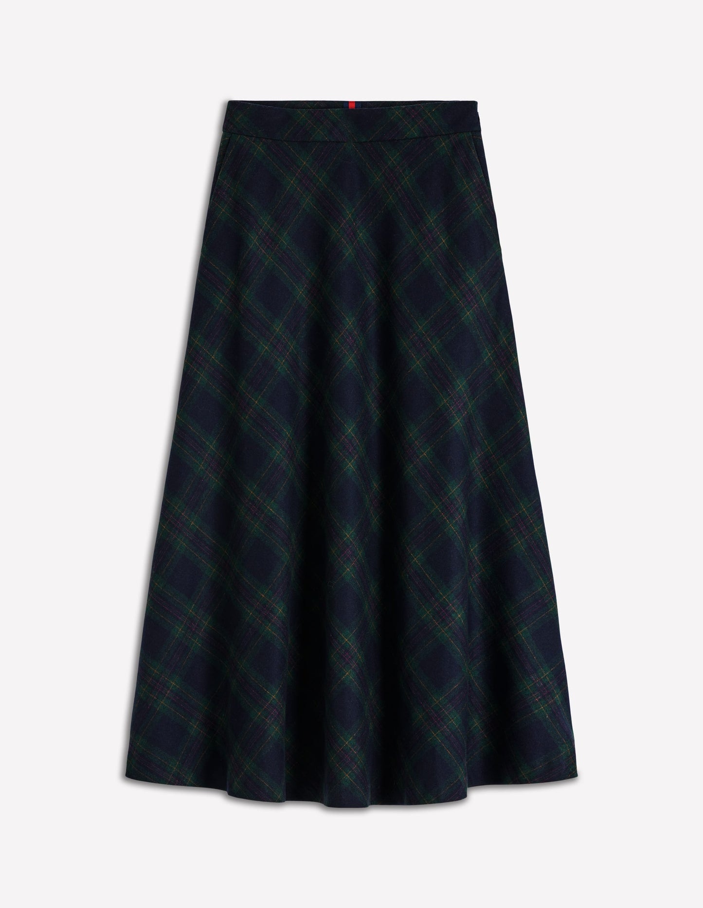 Hayley Wool Midi Skirt-Navy and Green Tonal Check