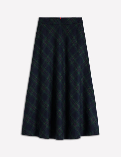 Hayley Wool Midi Skirt-Navy and Green Tonal Check-6