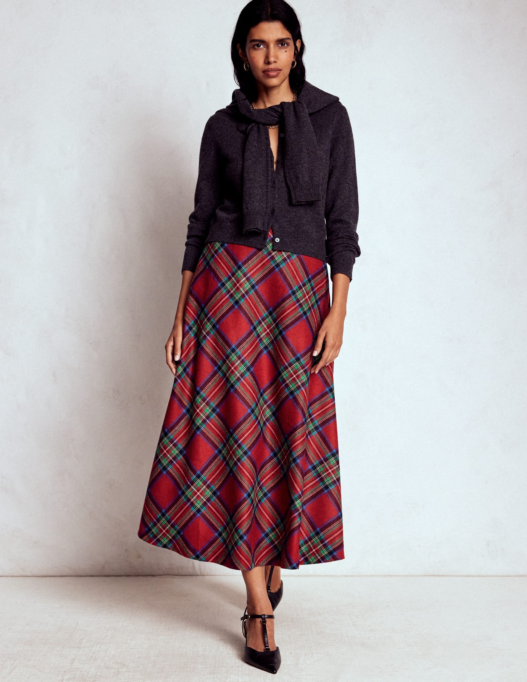 Hayley Wool Midi Skirt-Red, Blue and Green Check - Image 5
