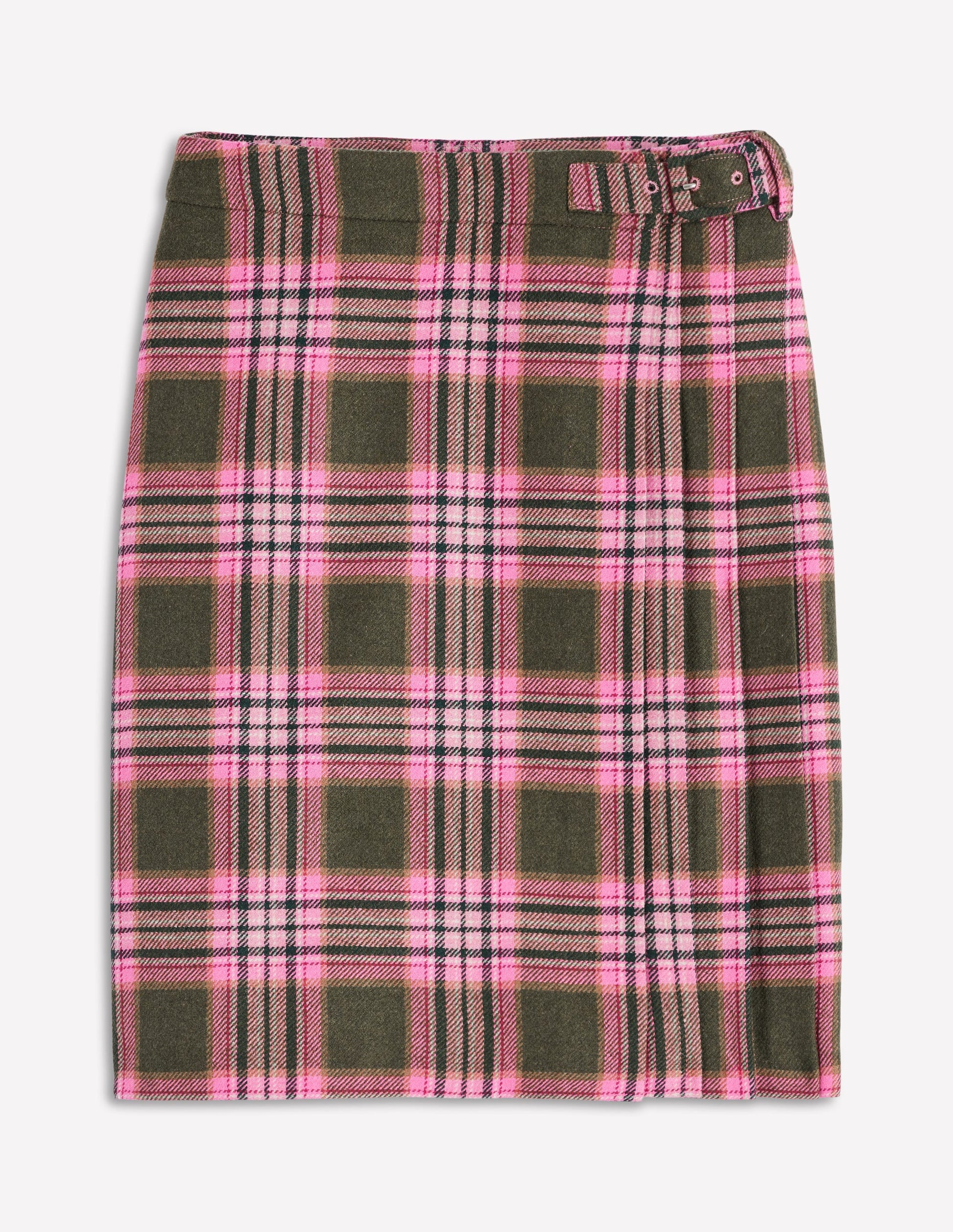 Helen Wool Kilt Skirt-Olive, Green and Pink Check-7