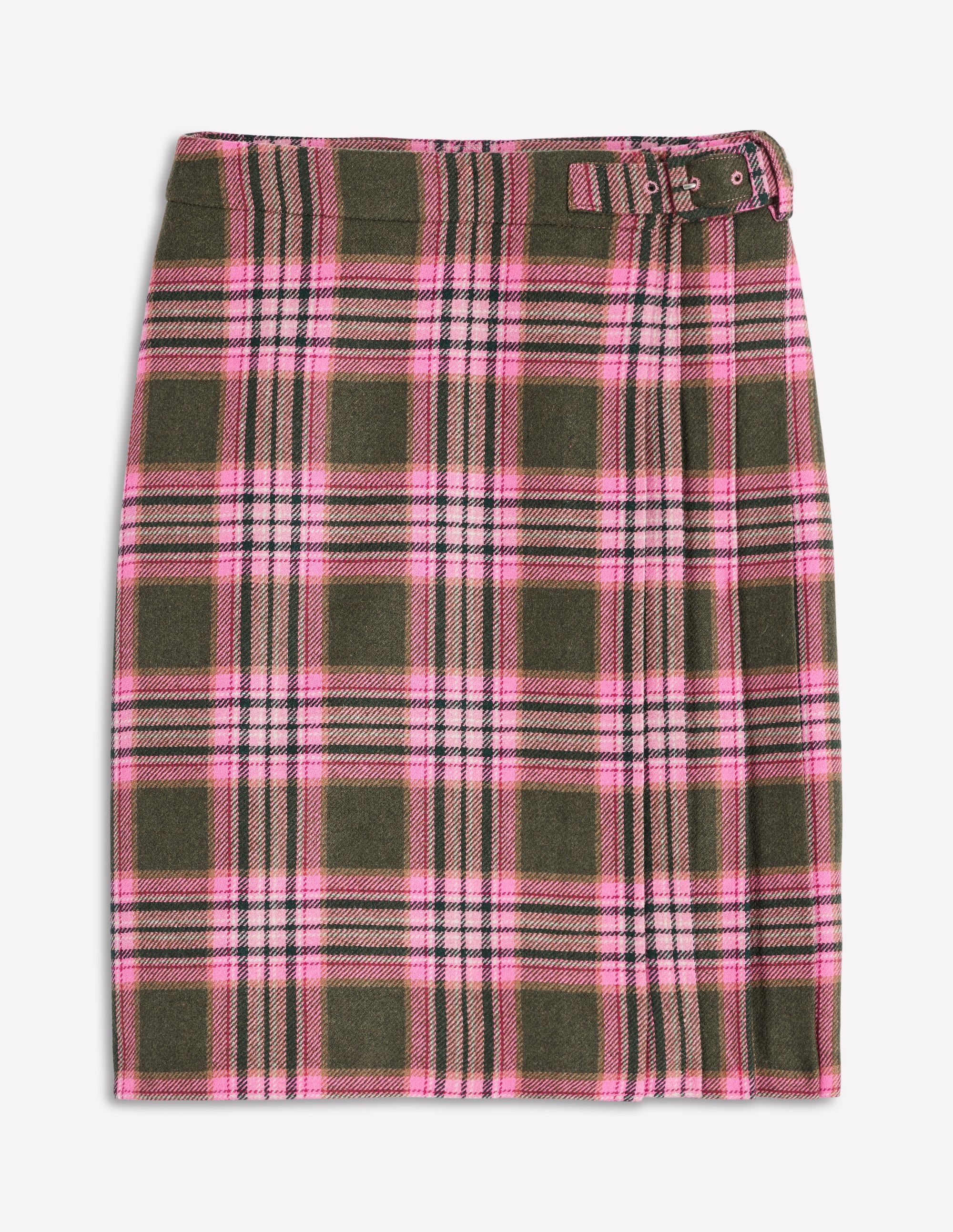 Helen Wool Kilt Skirt-Olive, Green and Pink Check - Image 7