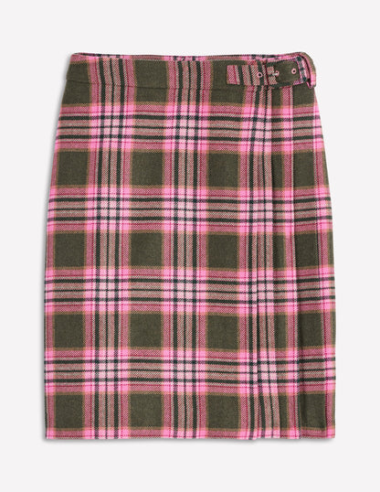 Helen Wool Kilt Skirt-Olive, Green and Pink Check-7
