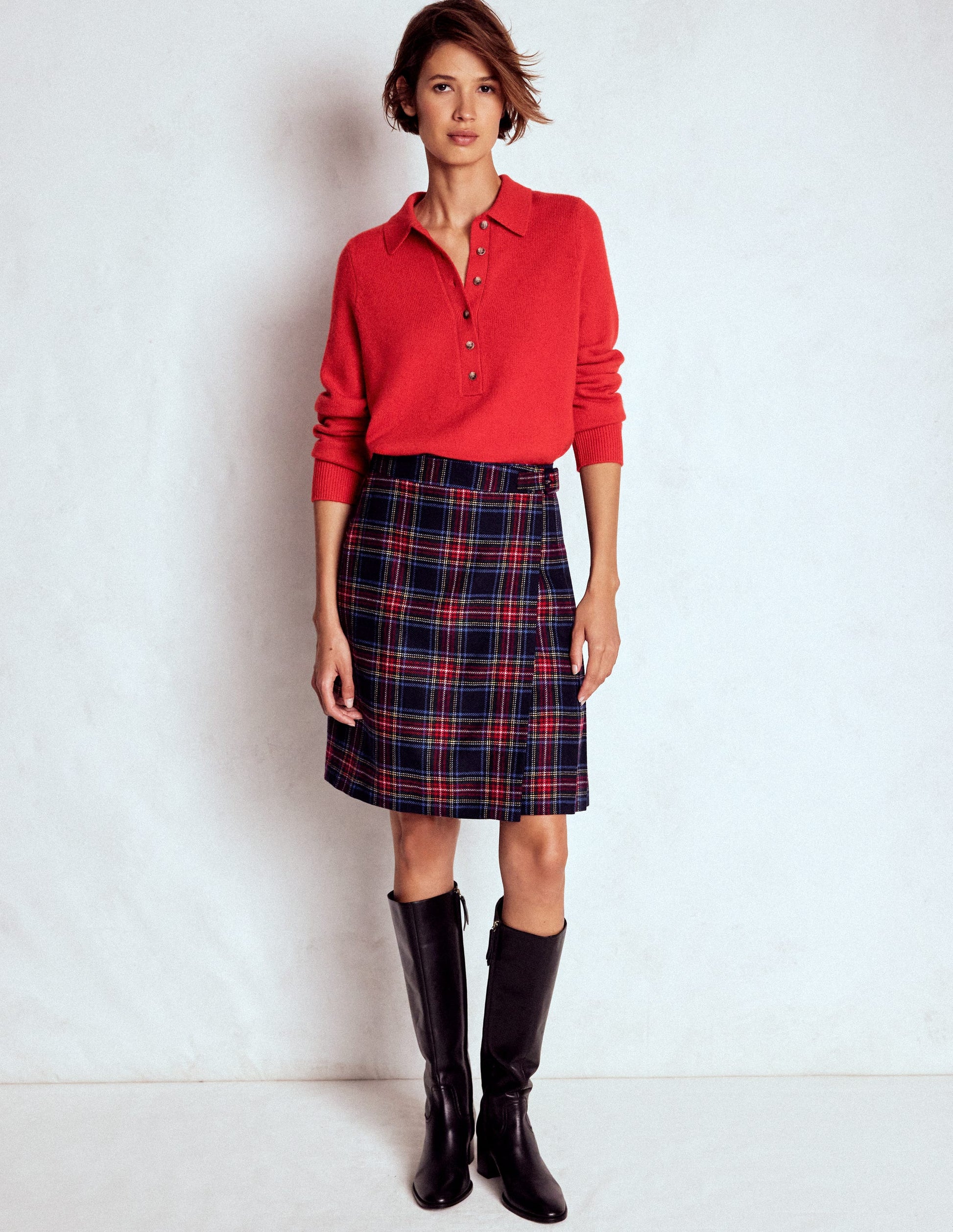Helen Wool Kilt Skirt-Navy, Green and Red Check Boden UK