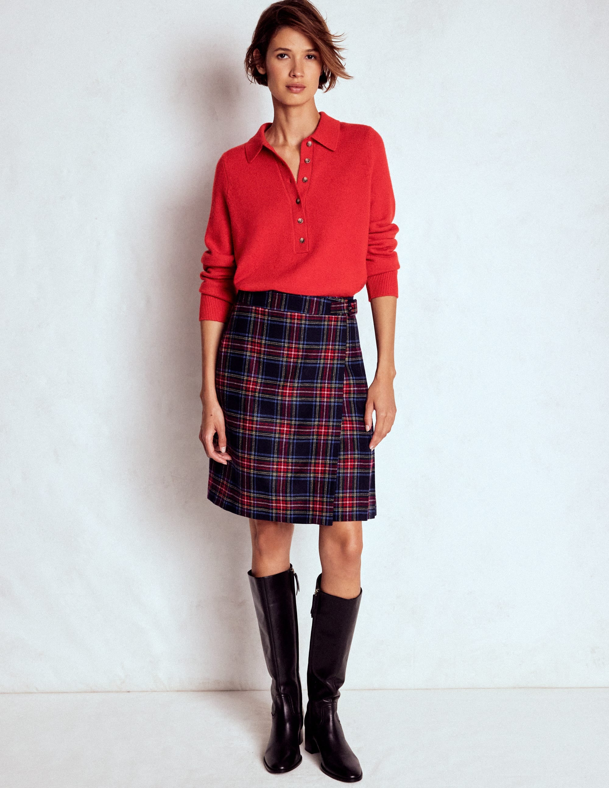Helen Wool Kilt Skirt-Navy, Green and Red Check - Image 1