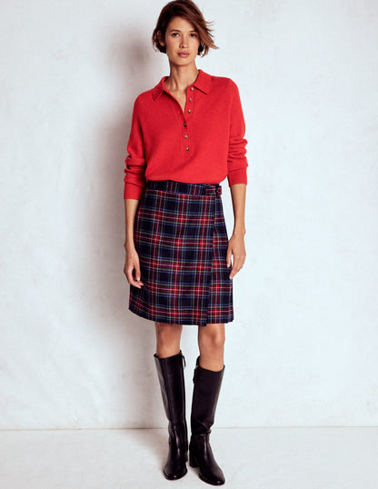 Helen Wool Kilt Skirt-Navy, Green and Red Check-1