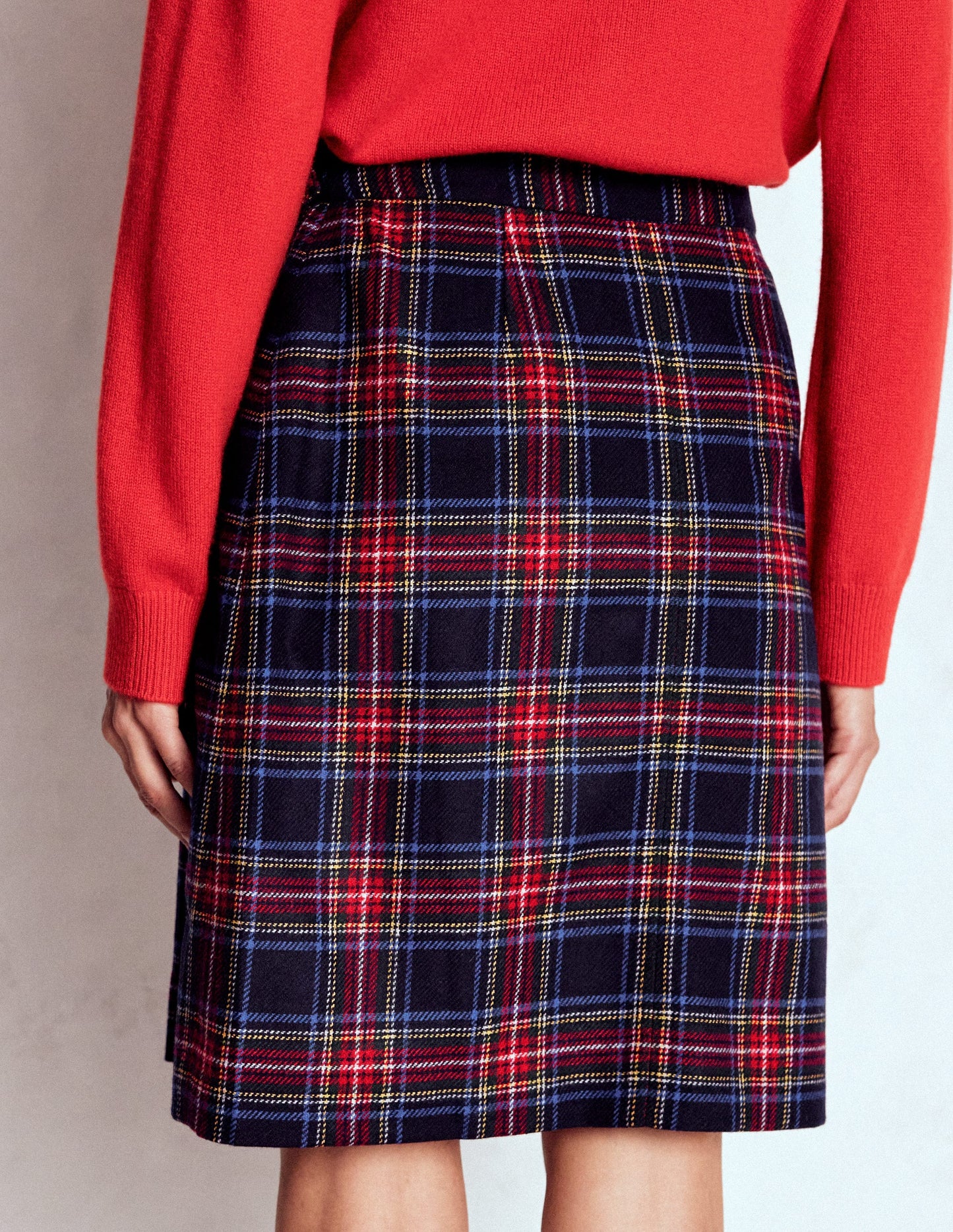 Helen Wool Kilt Skirt-Navy, Green and Red Check