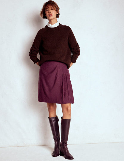 Helen Wool Kilt Skirt-Maroon and Purple Herringbone-1
