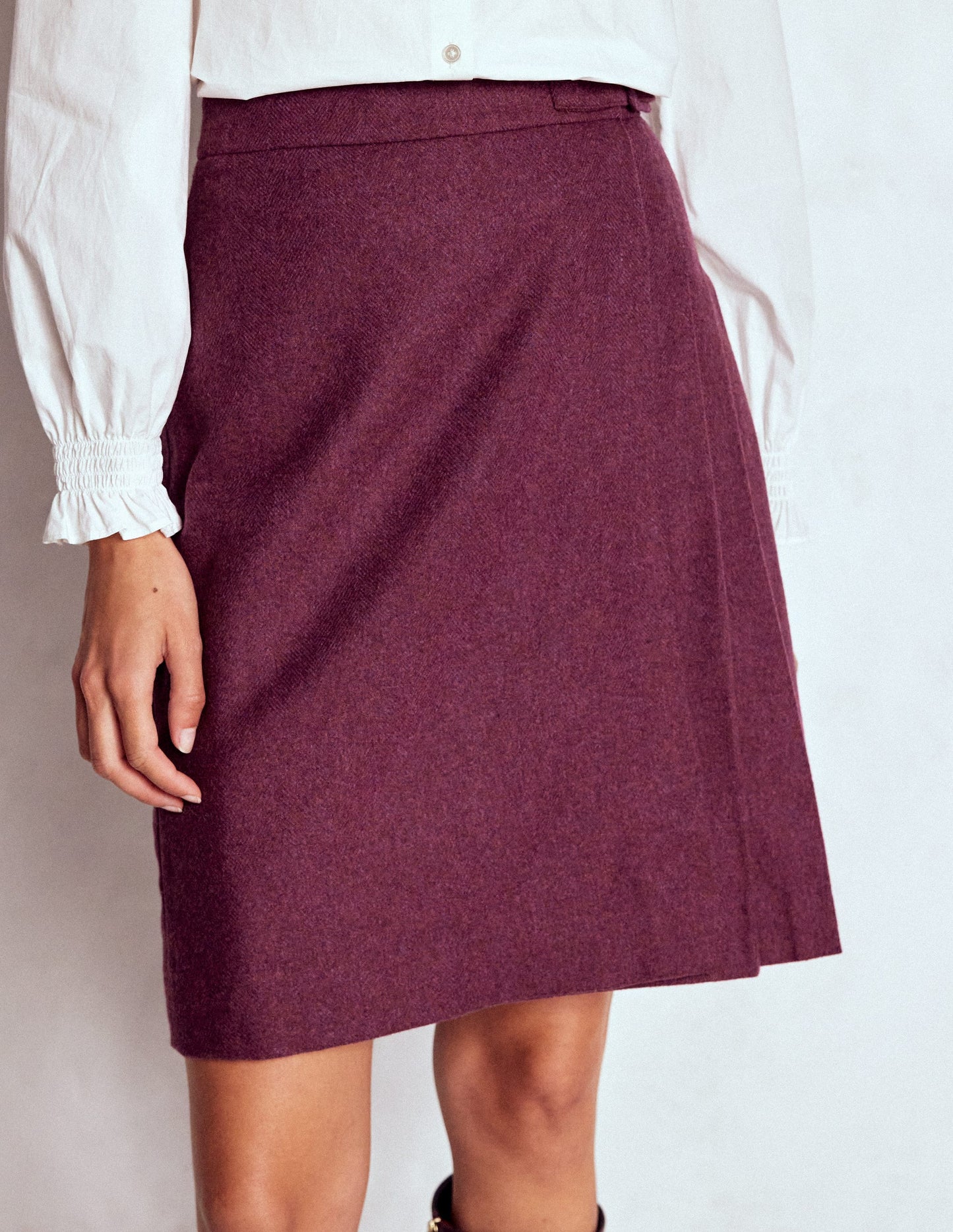 Helen Wool Kilt Skirt-Maroon and Purple Herringbone