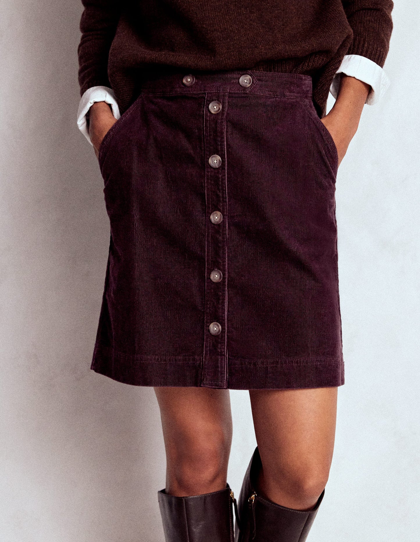 Cecelia Cord Skirt-Deep Aubergine