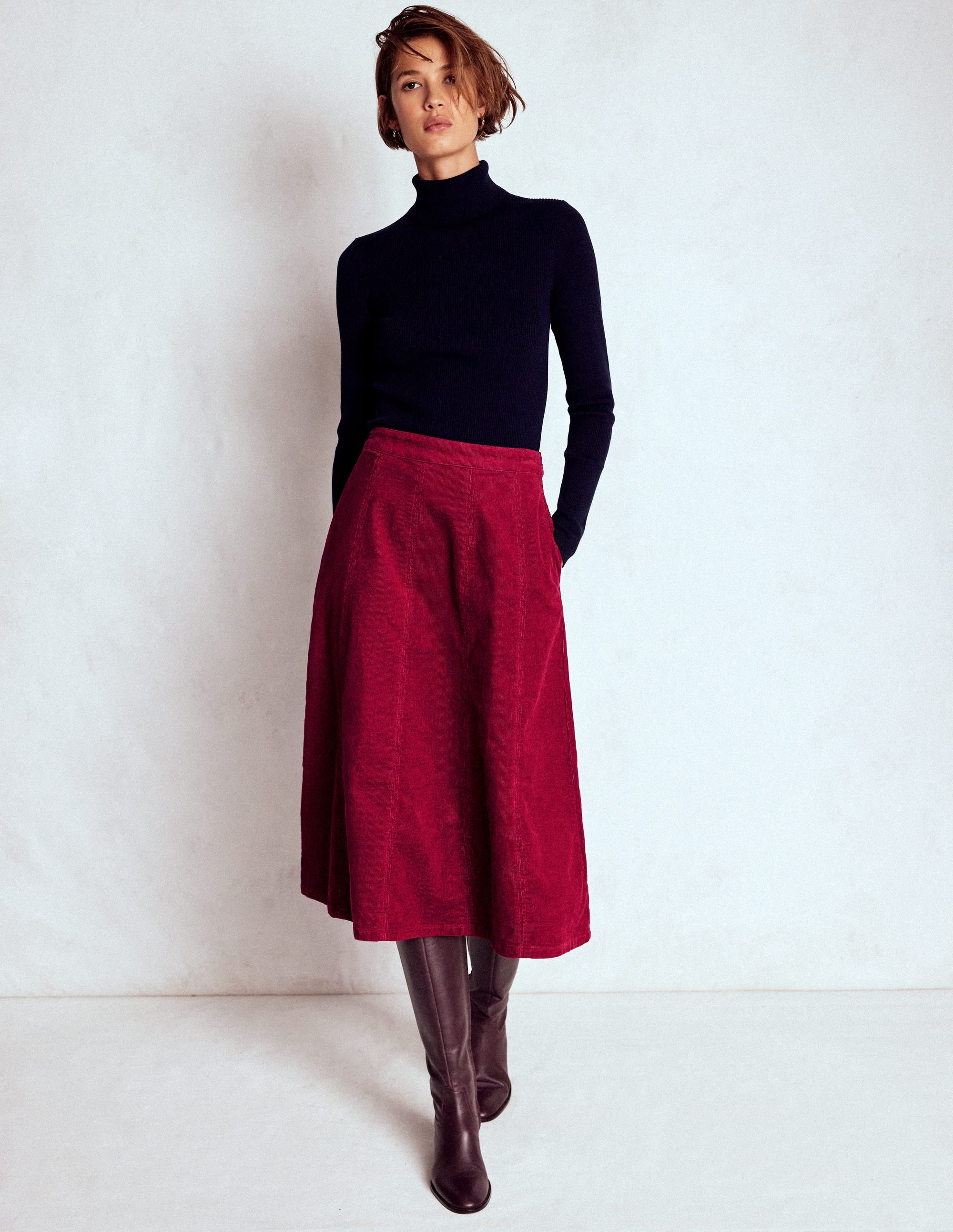 Joy Cord Midi Skirt-Burgundy Red - Image 1