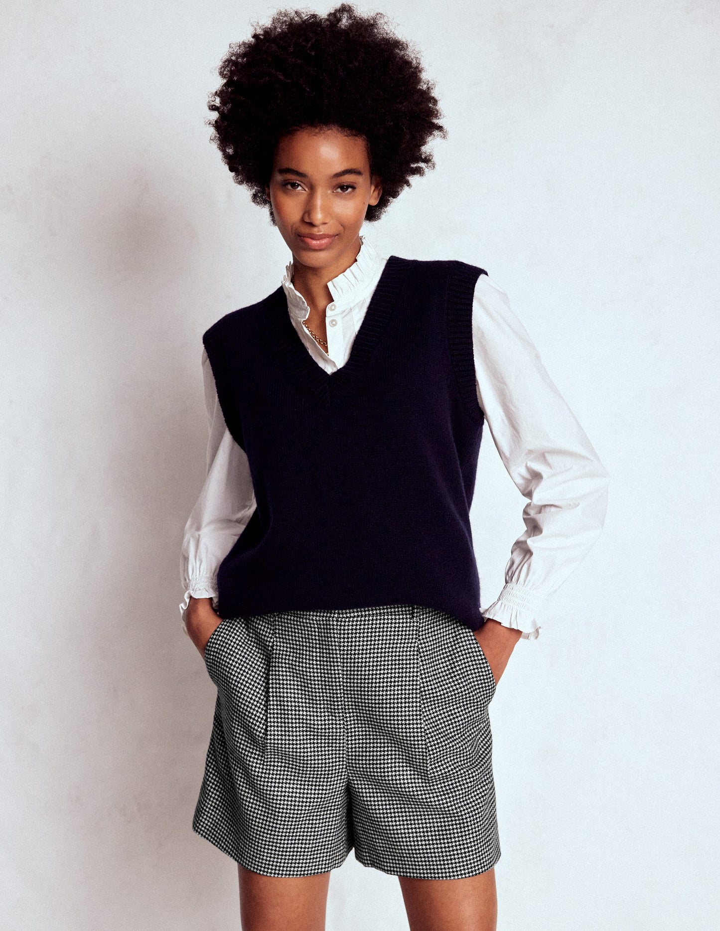 Wool Tailored Shorts-Black and Ivory Puppytooth