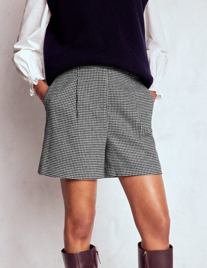 Wool Tailored Shorts-Black and Ivory Puppytooth-5