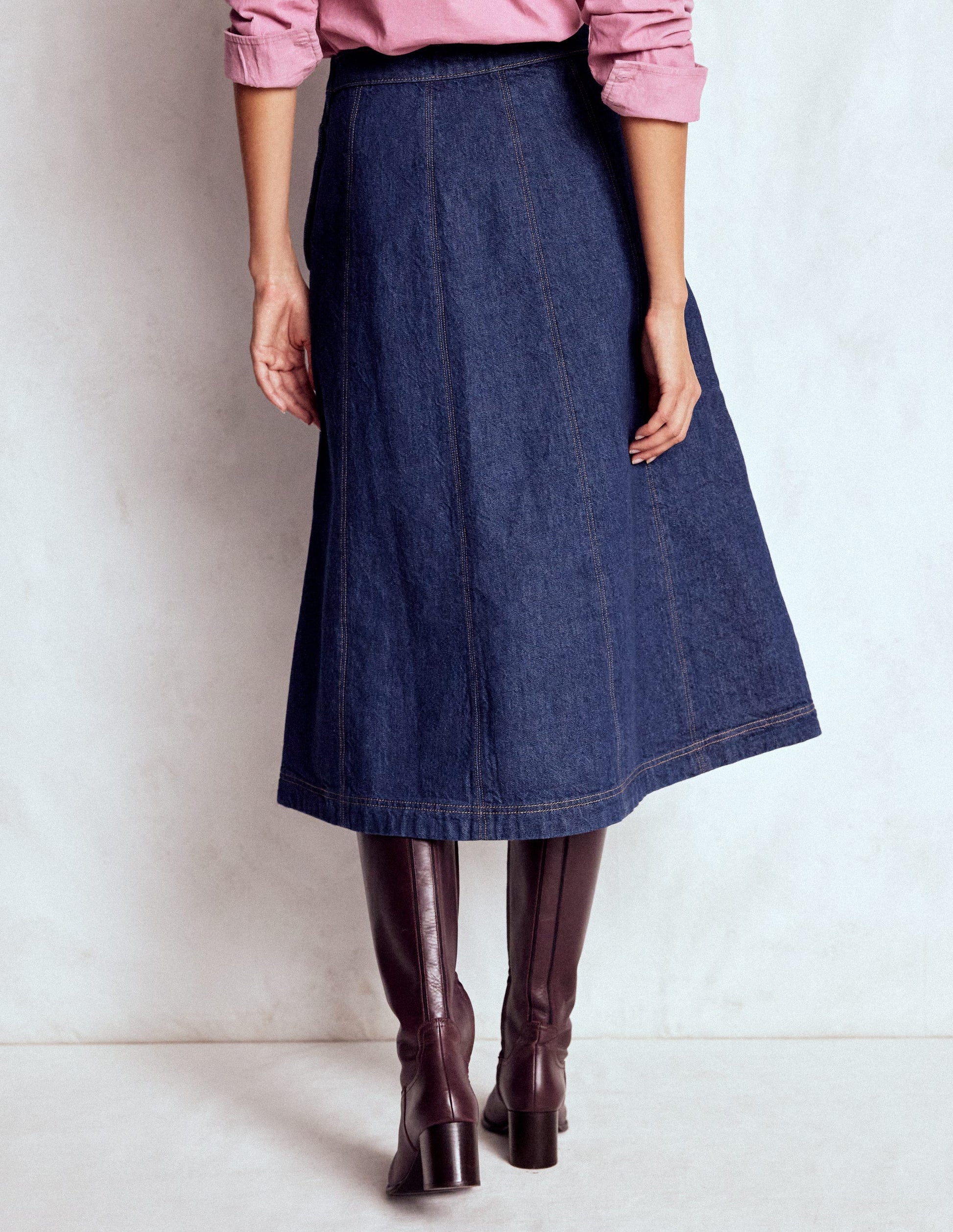 Joy Panelled Denim Skirt-indigo-3