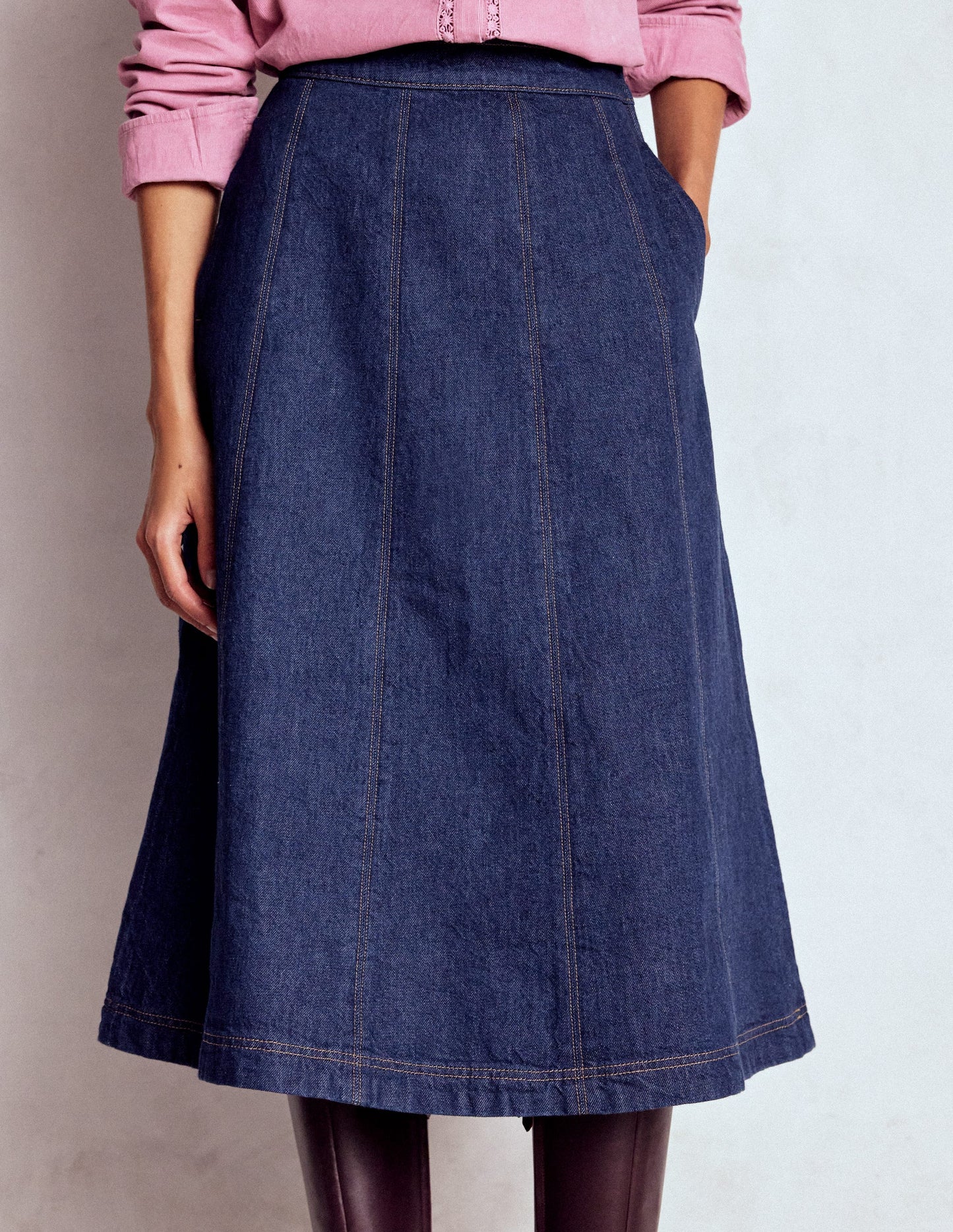 Joy Panelled Denim Skirt-indigo
