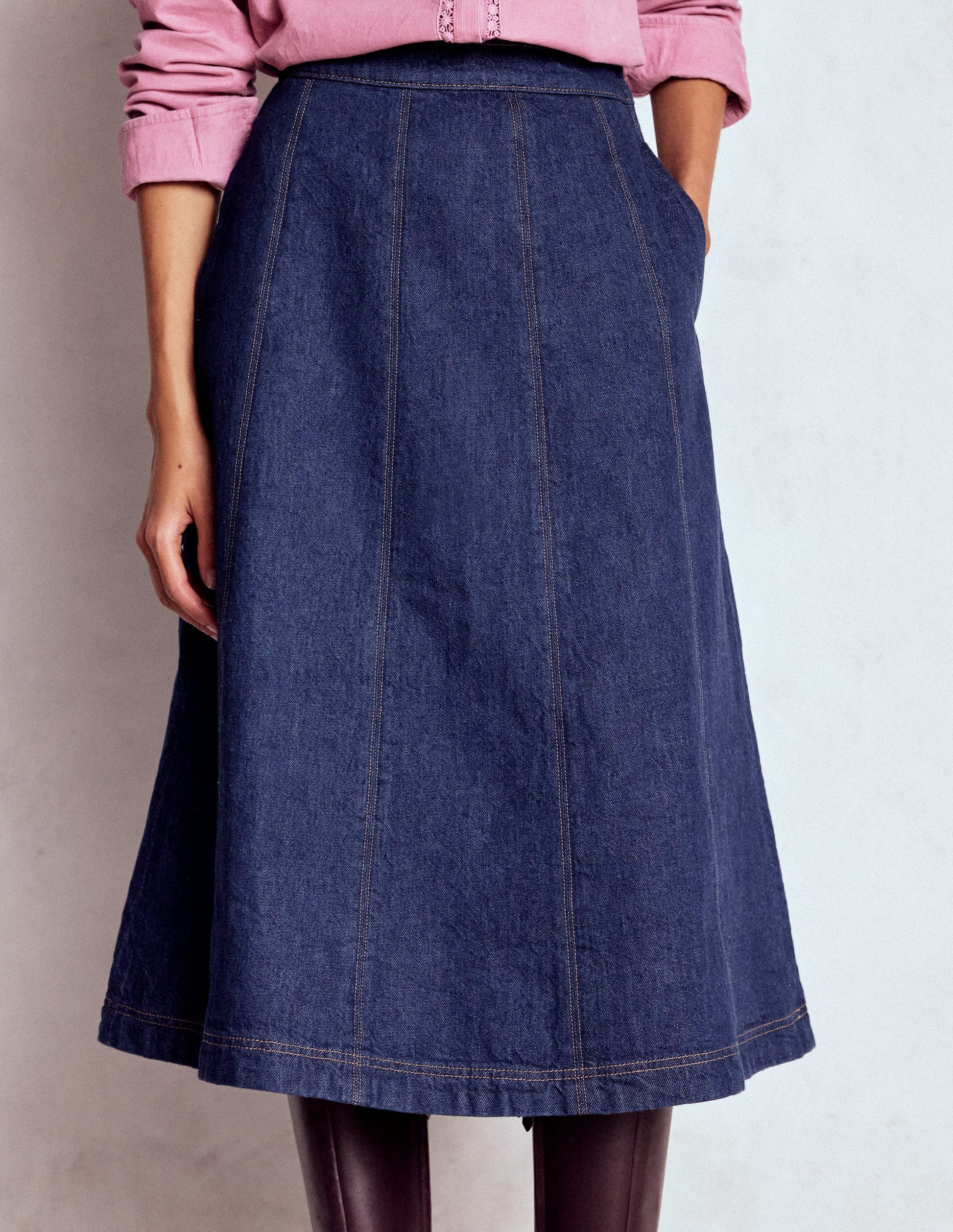 Joy Panelled Denim Skirt-indigo-4