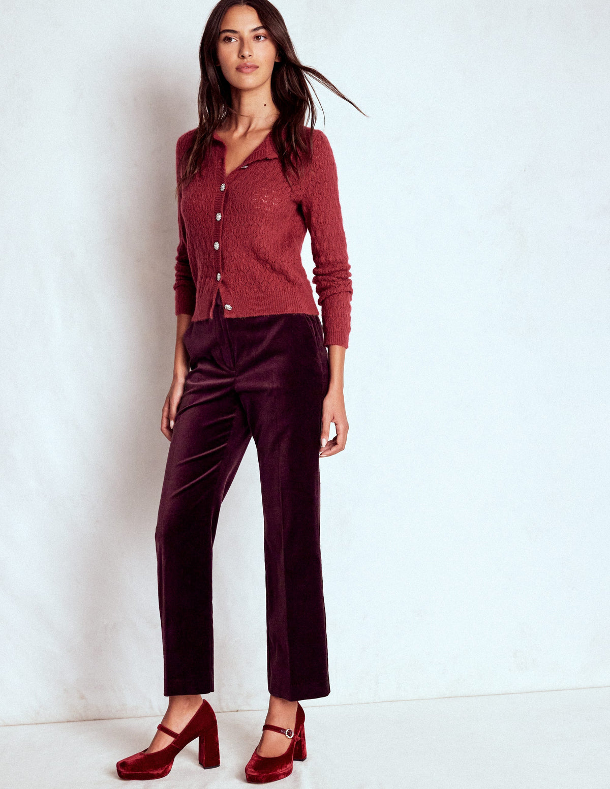 Canonbury Velvet Trousers-Dark Cherry - Image 1