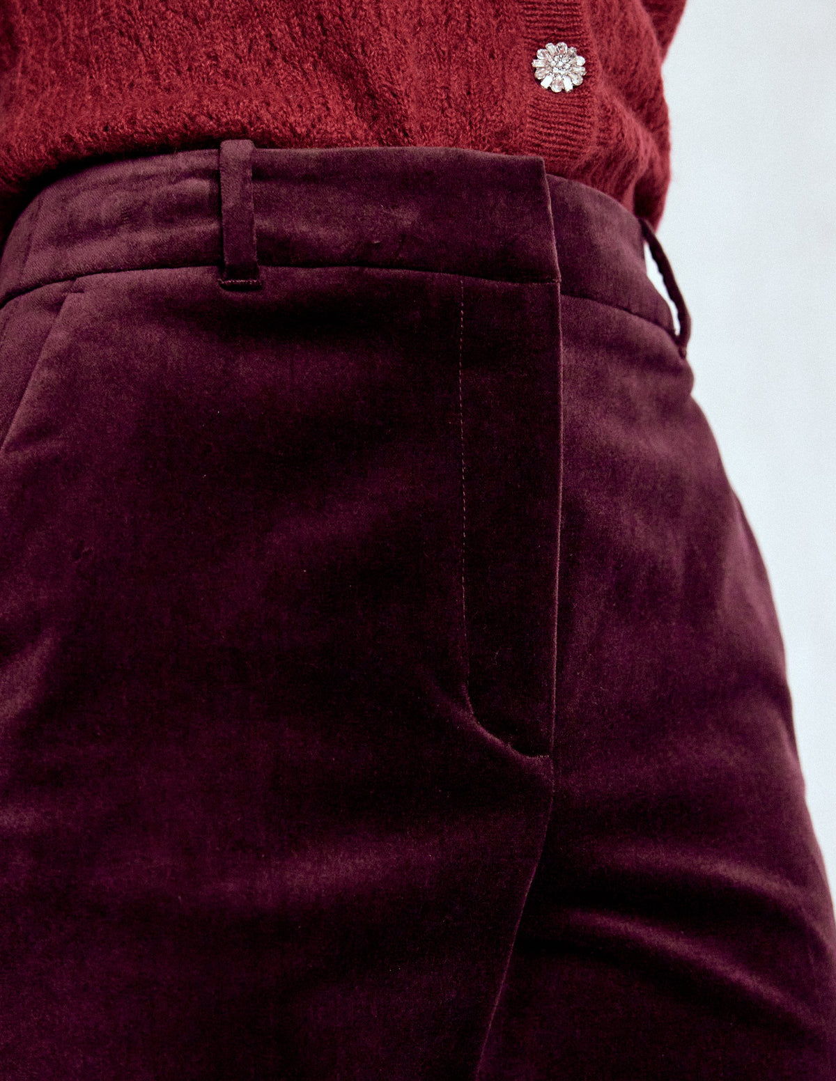 Canonbury Velvet Trousers-Dark Cherry - Image 2