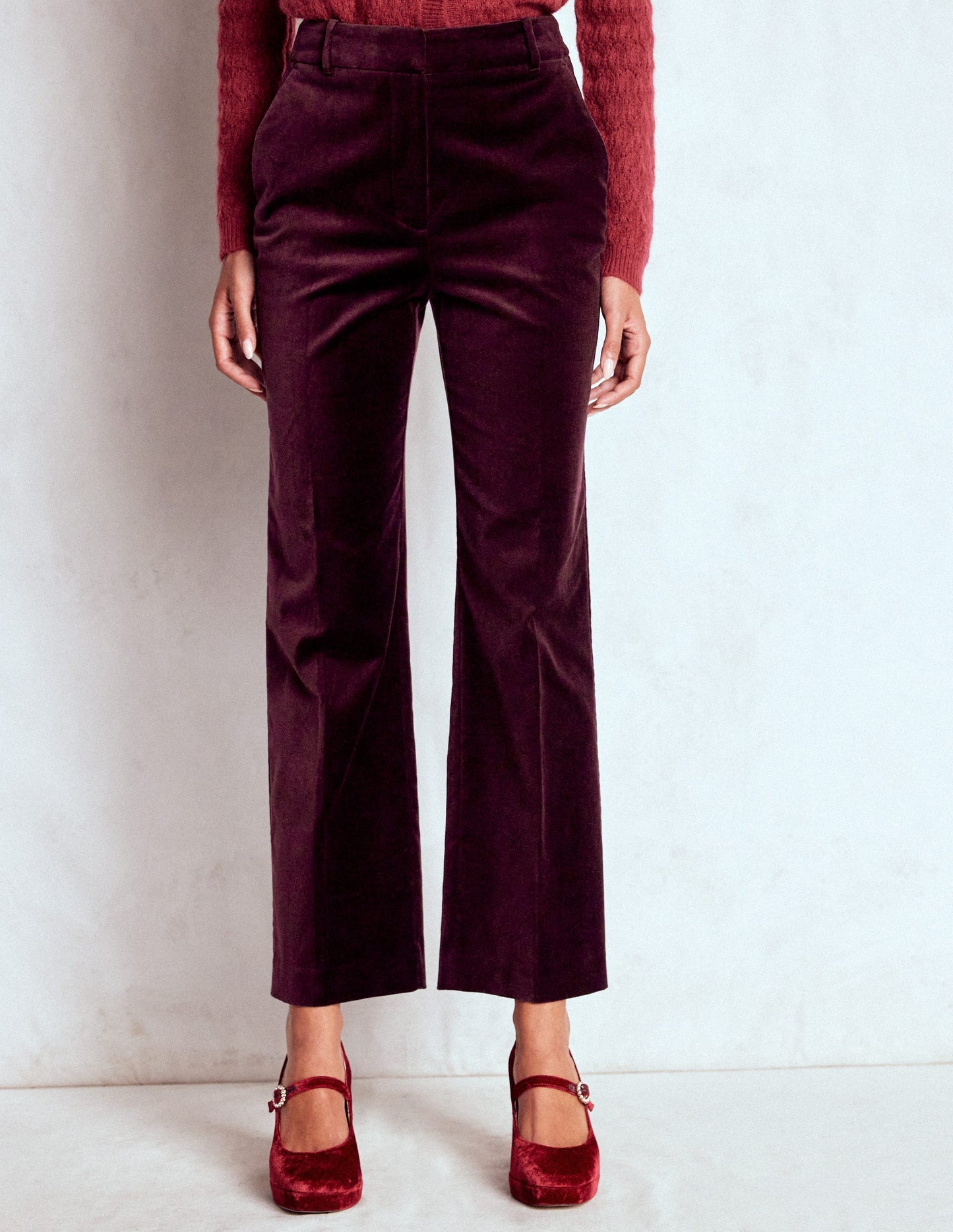 Canonbury Velvet Trousers-Dark Cherry