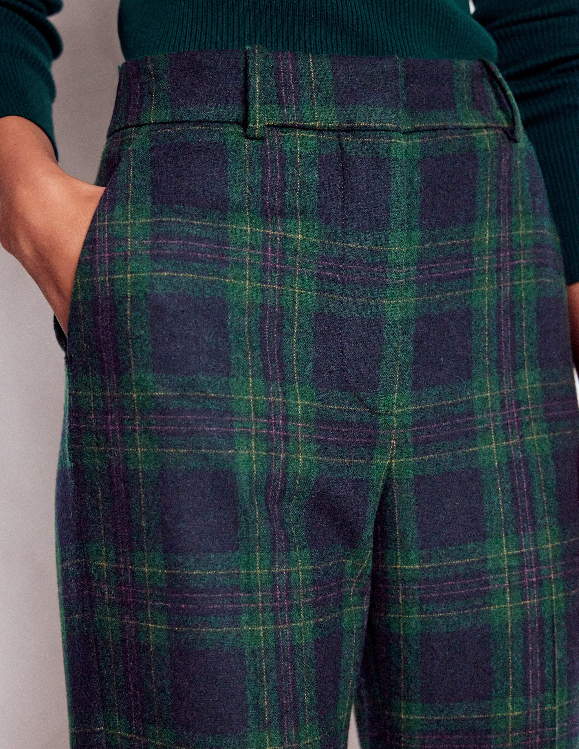 Canonbury Wool Blend Trousers-Navy and Green Tonal Check - Image 2