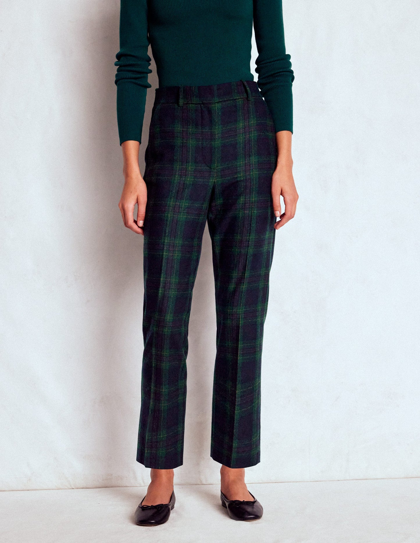 Canonbury Wool Trousers-Navy and Green Tonal Check