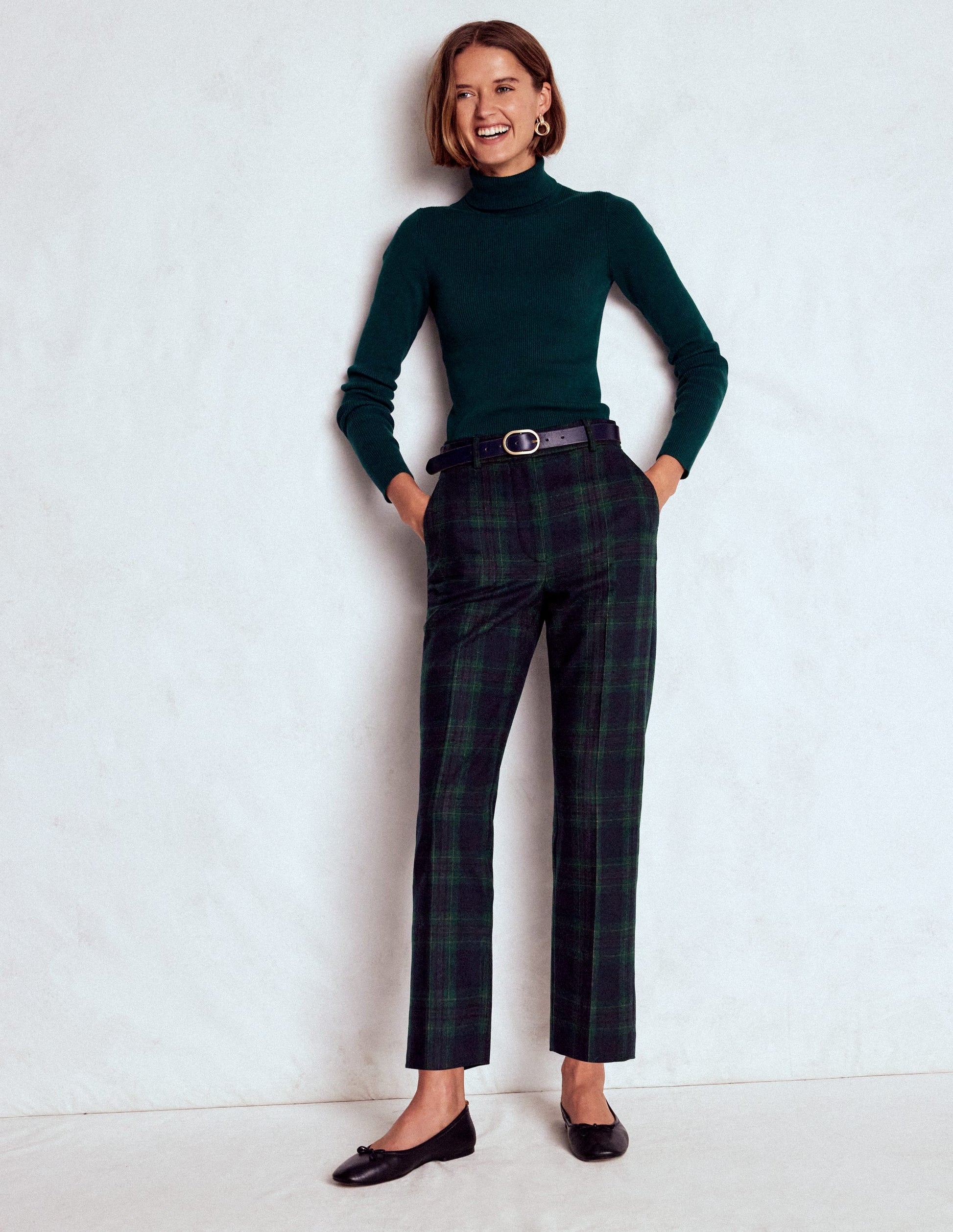 Canonbury Wool Trousers-Navy and Green Tonal Check-5