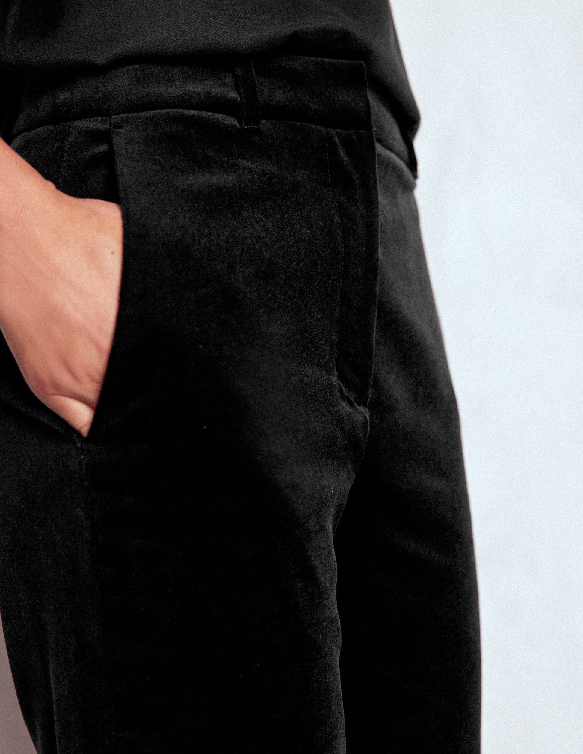 Fitted Velvet Flare Trousers-Black-2