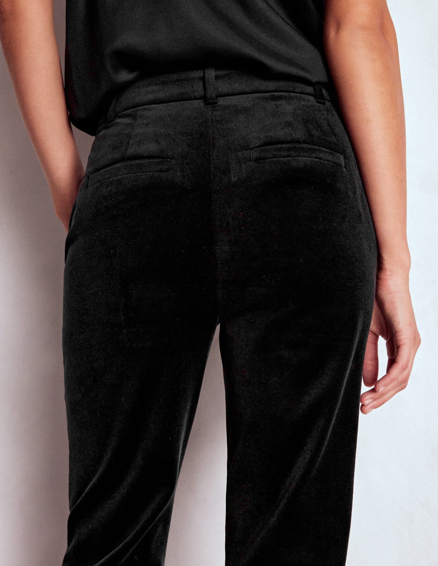 Fitted Velvet Flare Trousers-Black
