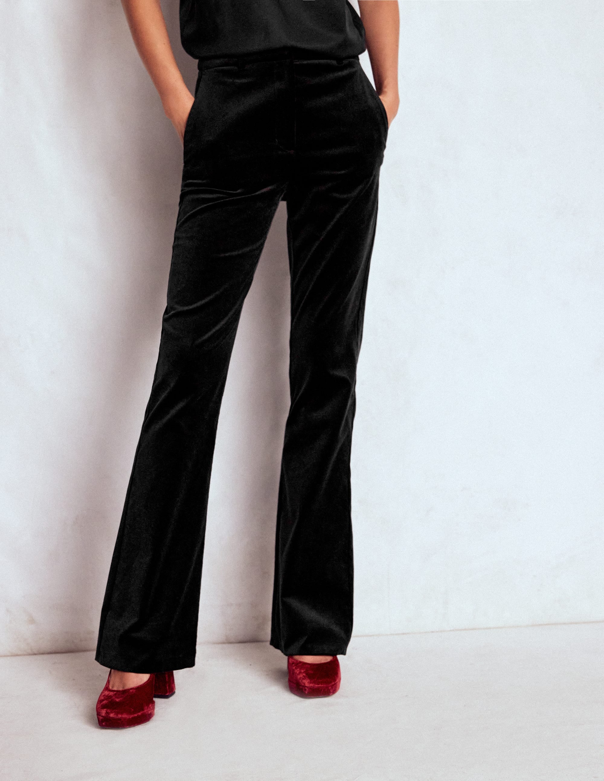 Fitted Velvet Flare Trousers-Black - Image 6