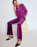 Fitted Velvet Flare Trousers-Plum Jam