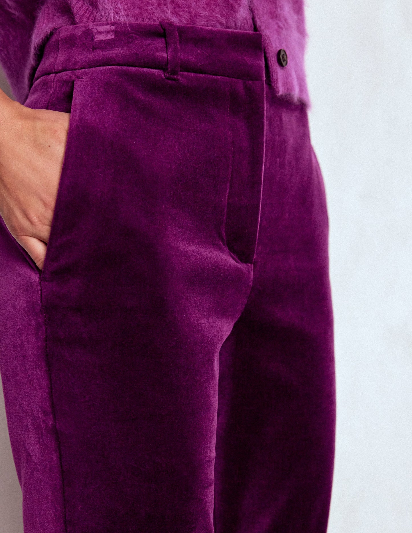 Fitted Velvet Flare Trousers-Plum Jam